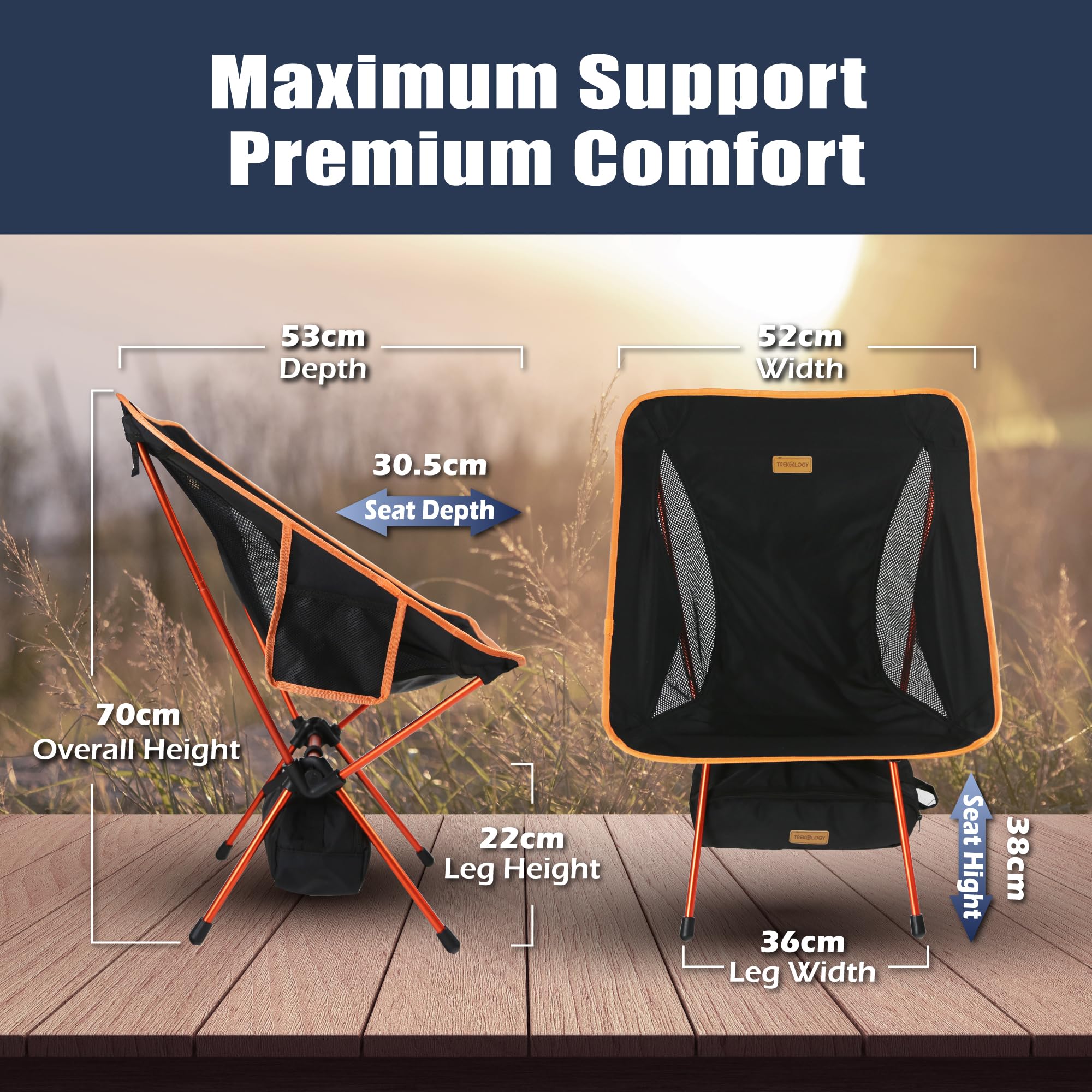 TREKOLOGY YIZI GO Portable Camping Chairs 2 Pack - Compact Ultralight Folding Backpacking Chairs with Carry Bag, Lightweight Collapsible Outdoor Chairs for Camping, Hiking, Beach, Picnic, Backyard & Travel
