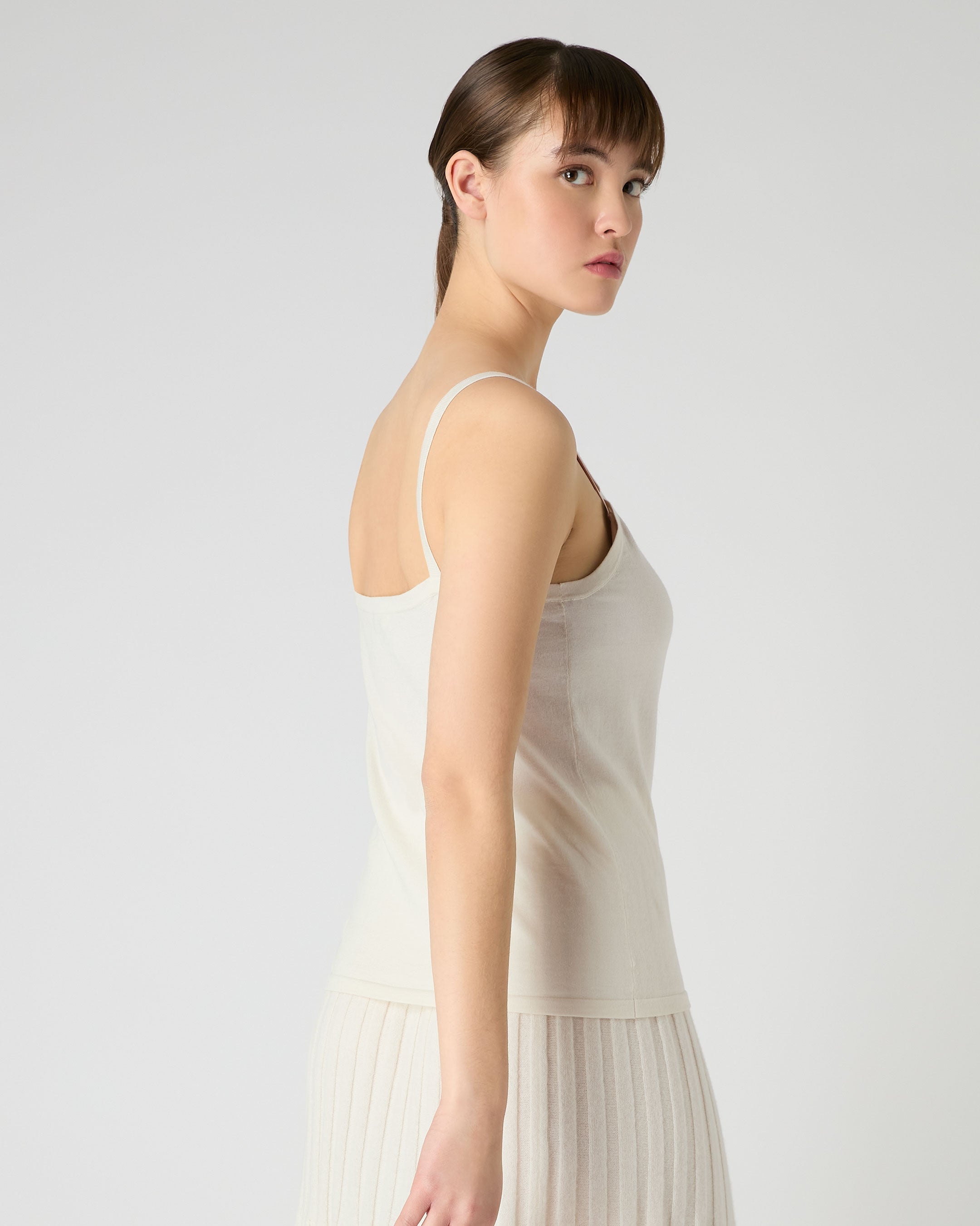 Women's Soft Cotton Cashmere Silk Camisole Top - Ivory White - Comfortable Loungewear & Sleepwear for Relaxing at Home