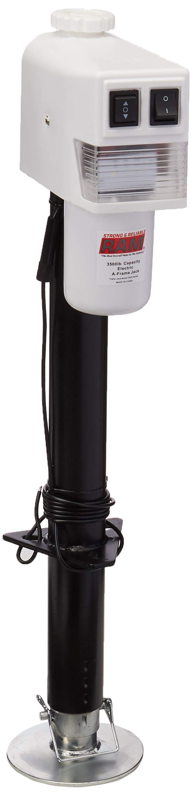 RAM EJ-3520-WBX 3,500 lb. Electric Trailer Jack with Drop Leg - White, Durable and Efficient for Trailers