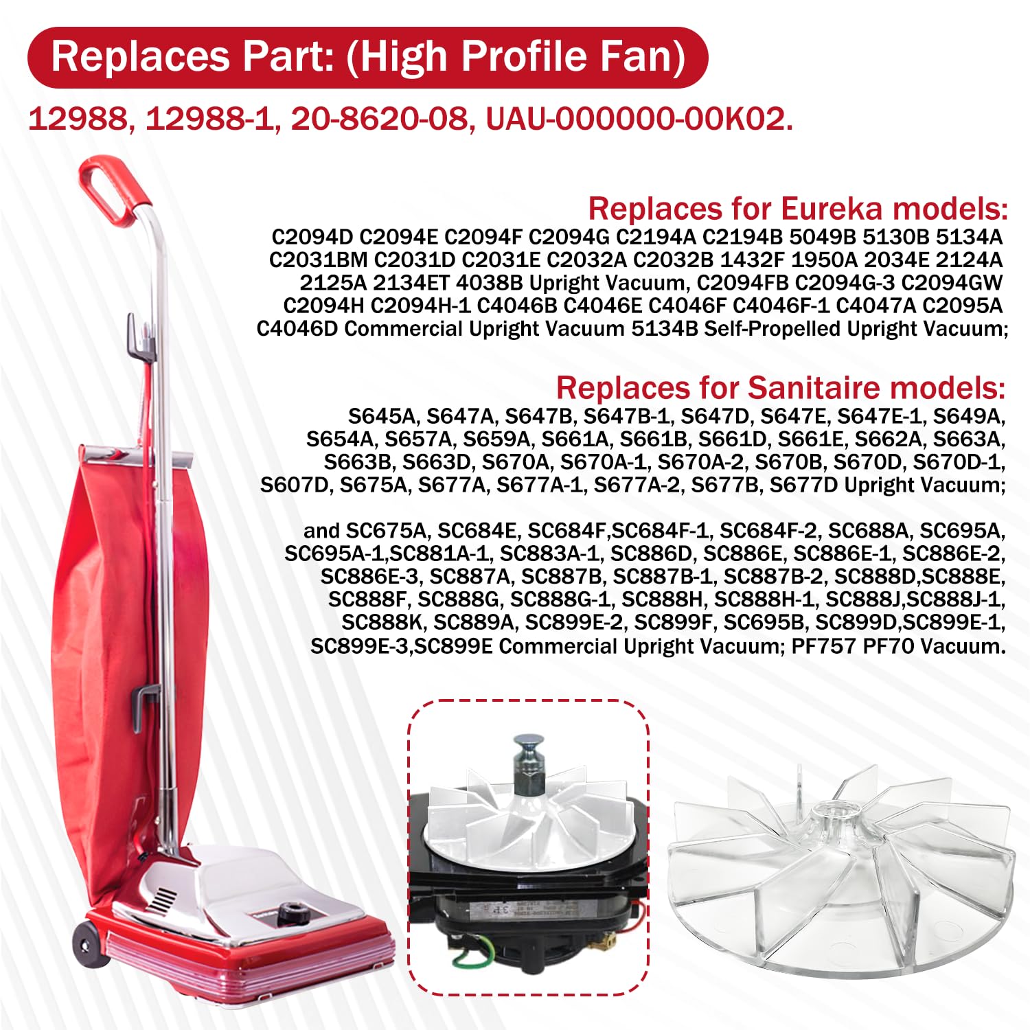 Eureka Sanitaire 12988 Vacuum Cleaner Replacement Plastic Impeller Motor Fan (2-Pack) - Compatible with Eureka 12988 Model - Perfect for Home Cleaning & Maintenance