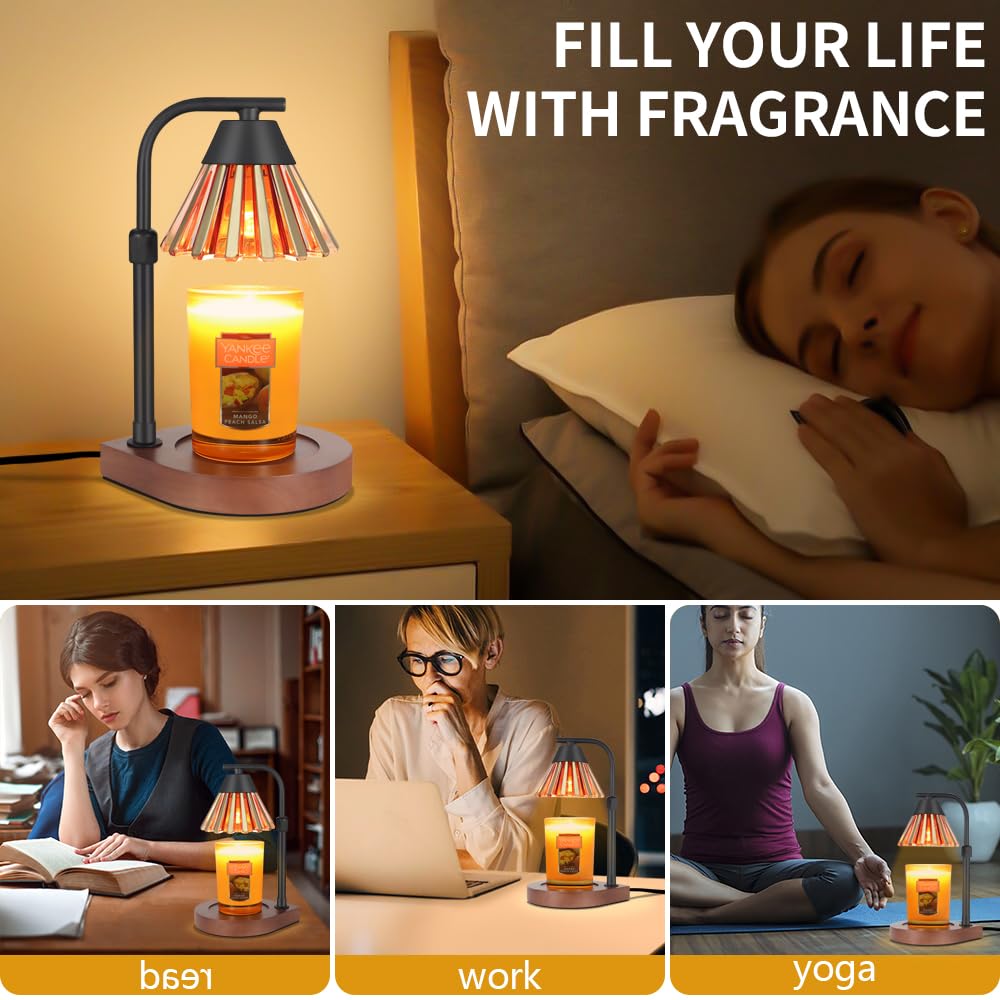 Dimmable Candle Warmer Lamp with Timer - Adjustable Height Electric Wax Melter for Scented Jar Candles - Perfect for Home Decor, Christmas & Birthday Gifts for Women & Mom (Gold Yellow) - Ideal for Aromatherapy, Relaxation & Creating Cozy Atmosphere in Living Room, Bedroom or Office