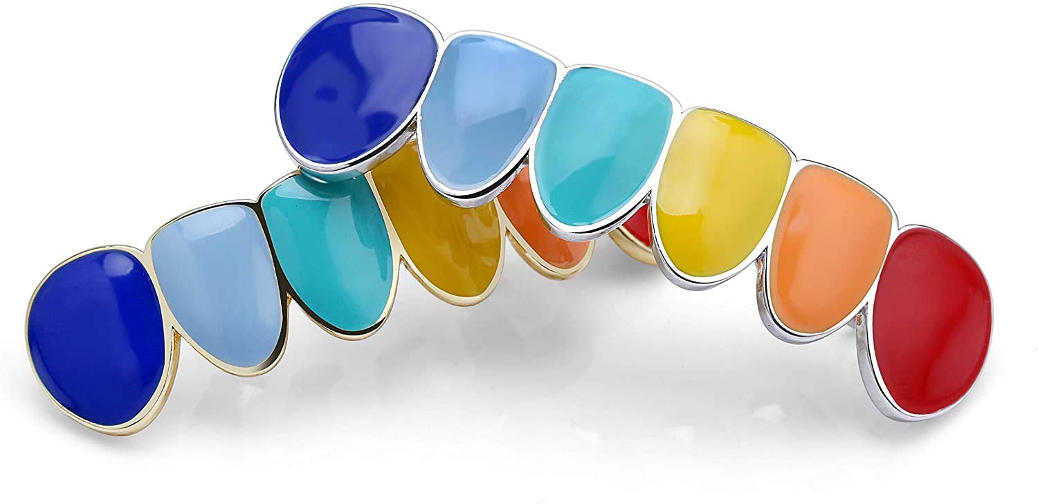 18K Gold Plated Rainbow Bottom Hip Hop Grillz for Teeth - Canjoyn Stylish Dental Jewelry for Men & Women - Perfect for Rappers, Performances and Street Fashion