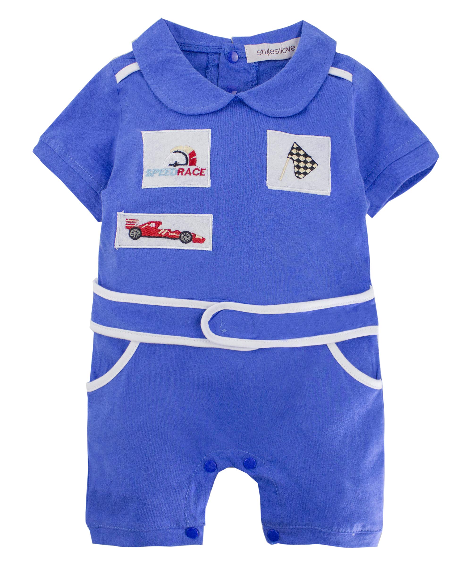 stylesilove Baby Boy Short Sleeve Cotton Romper - Cute Racer Style Outfit for Infants & Toddlers | Perfect for Halloween, Birthday Parties & Casual Wear