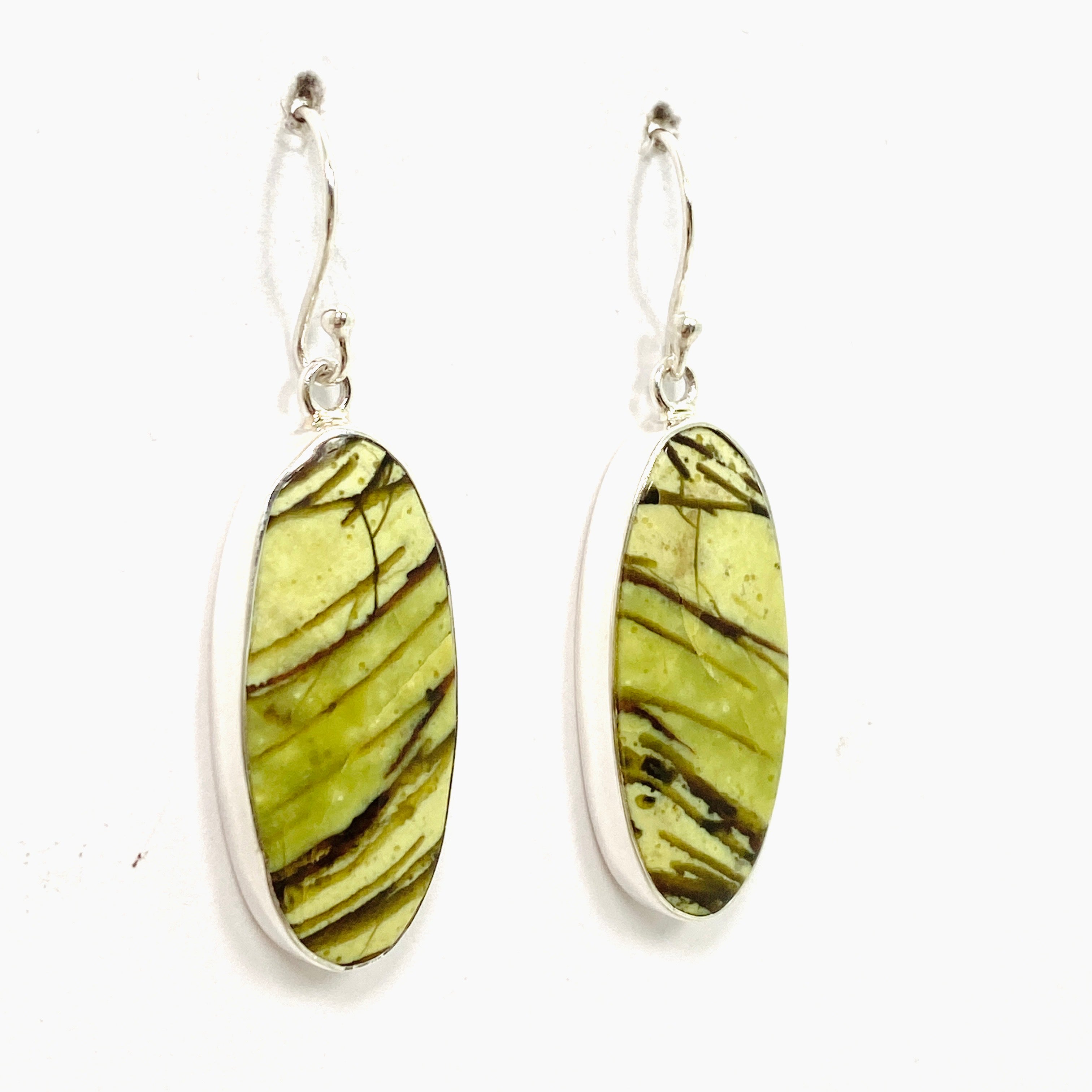 Green Opal Oval Cabochon Earrings KEGJ1537 - Handmade Sterling Silver Dangle Earrings for Women, Perfect for Weddings, Parties & Everyday Wear
