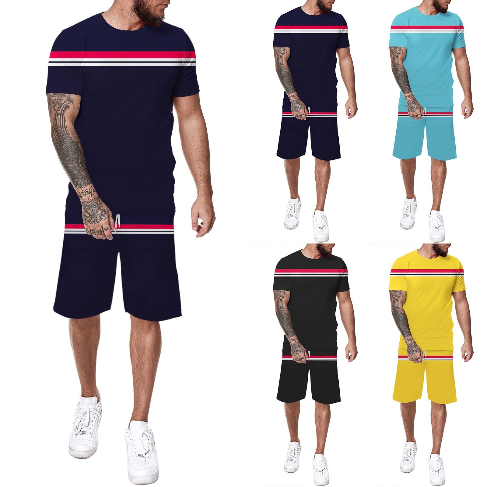 Men's 2-Piece Short Sets - Summer Casual Tracksuit Outfit with Windowpane Design | Lounge Wear, Gym, Beach & Street Fashion
