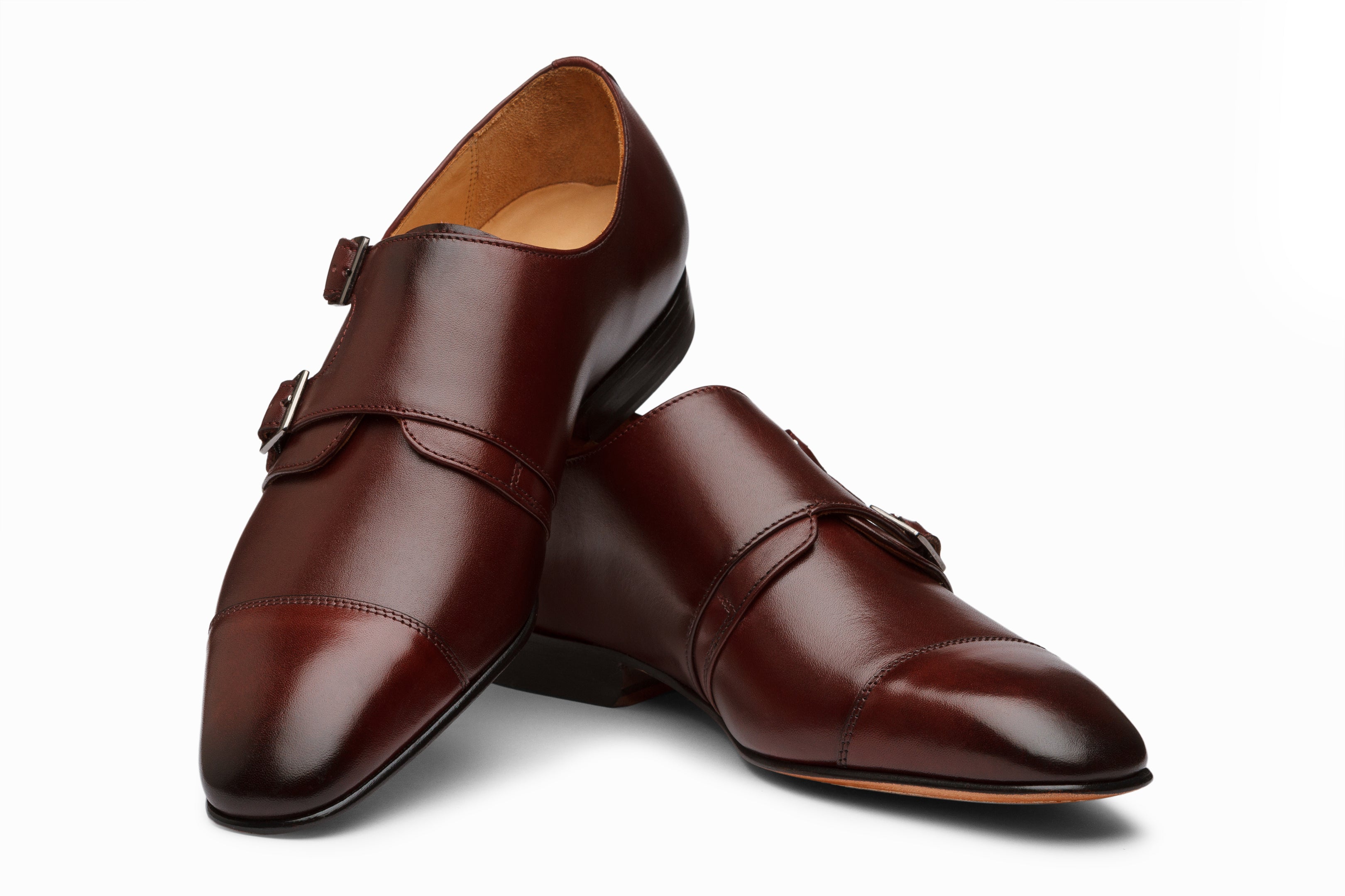 Premium Burgundy Off-Centered Double Monk Strap Dress Shoes for Men - Elegant Formal & Business Attire for Weddings, Office & Special Occasions