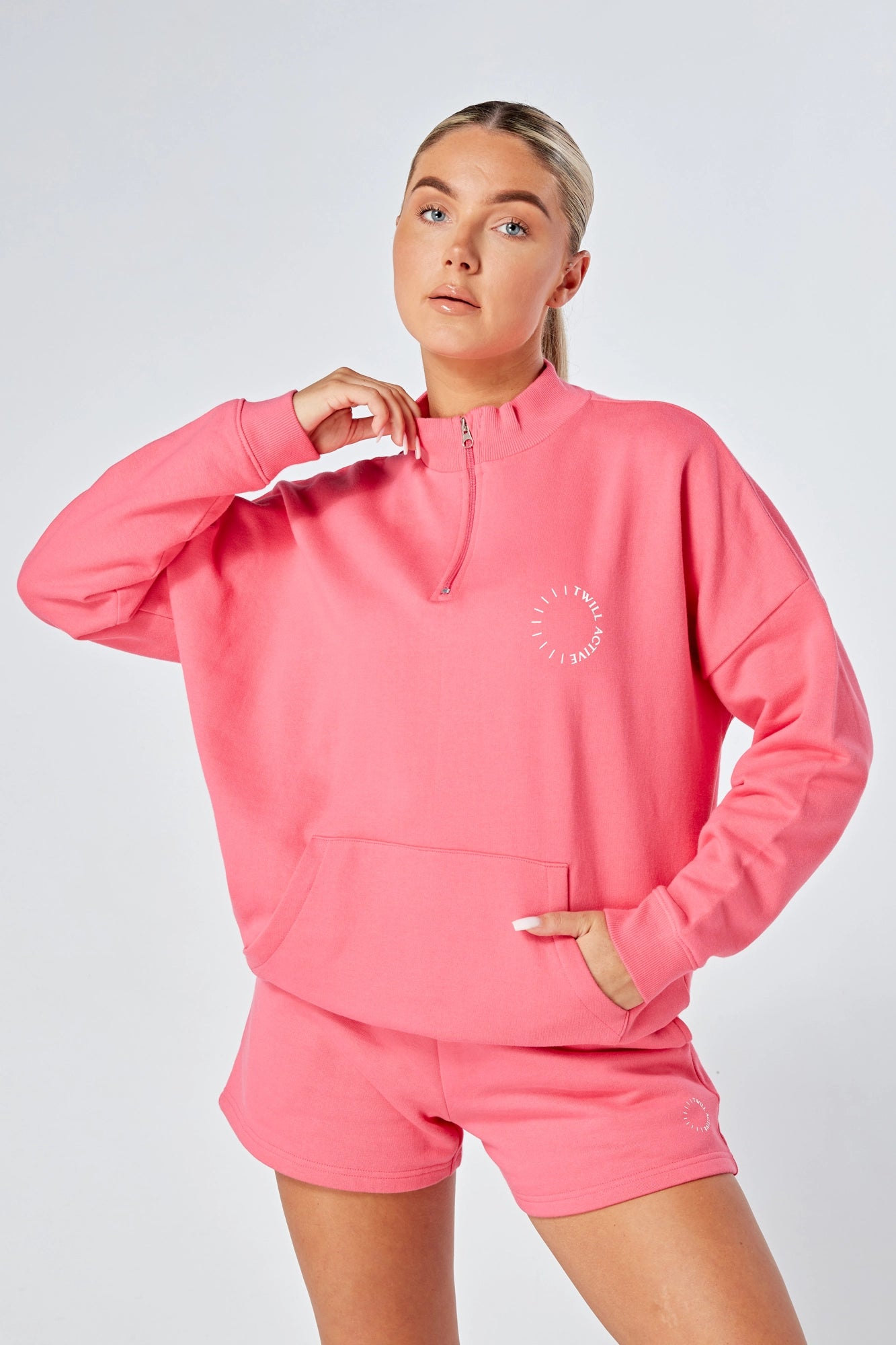 Oversized Funnel Neck Zip Up Sweatshirt for Women | Cozy Fleece Pullover Hoodie | Casual Loungewear & Streetwear Outfit | Pink