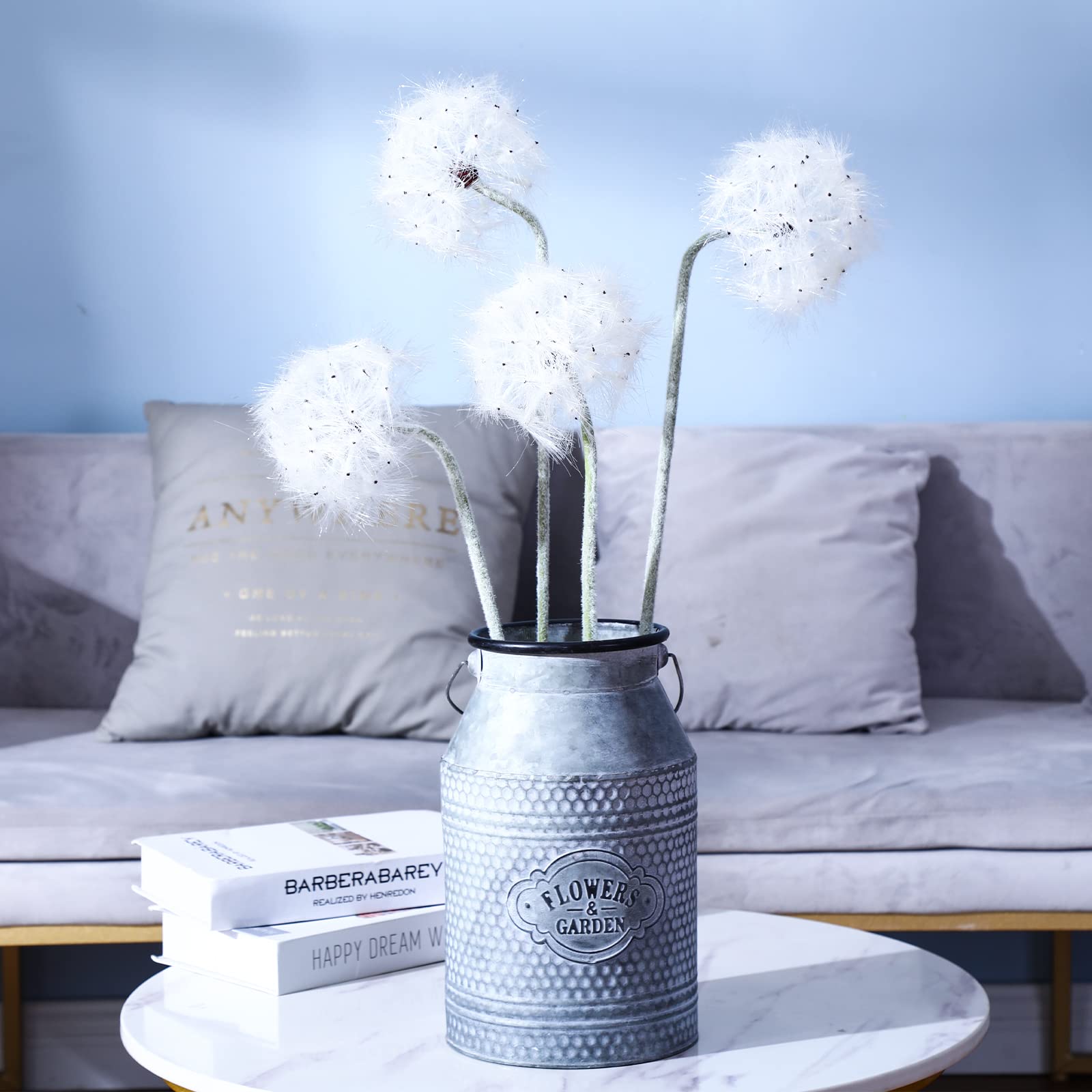 TOPIA Artificial Dandelion Flowers - 8 Pcs White Faux Dandelion Bouquet for Home Decor, Wedding Centerpieces, Table Arrangements & Spring Decoration