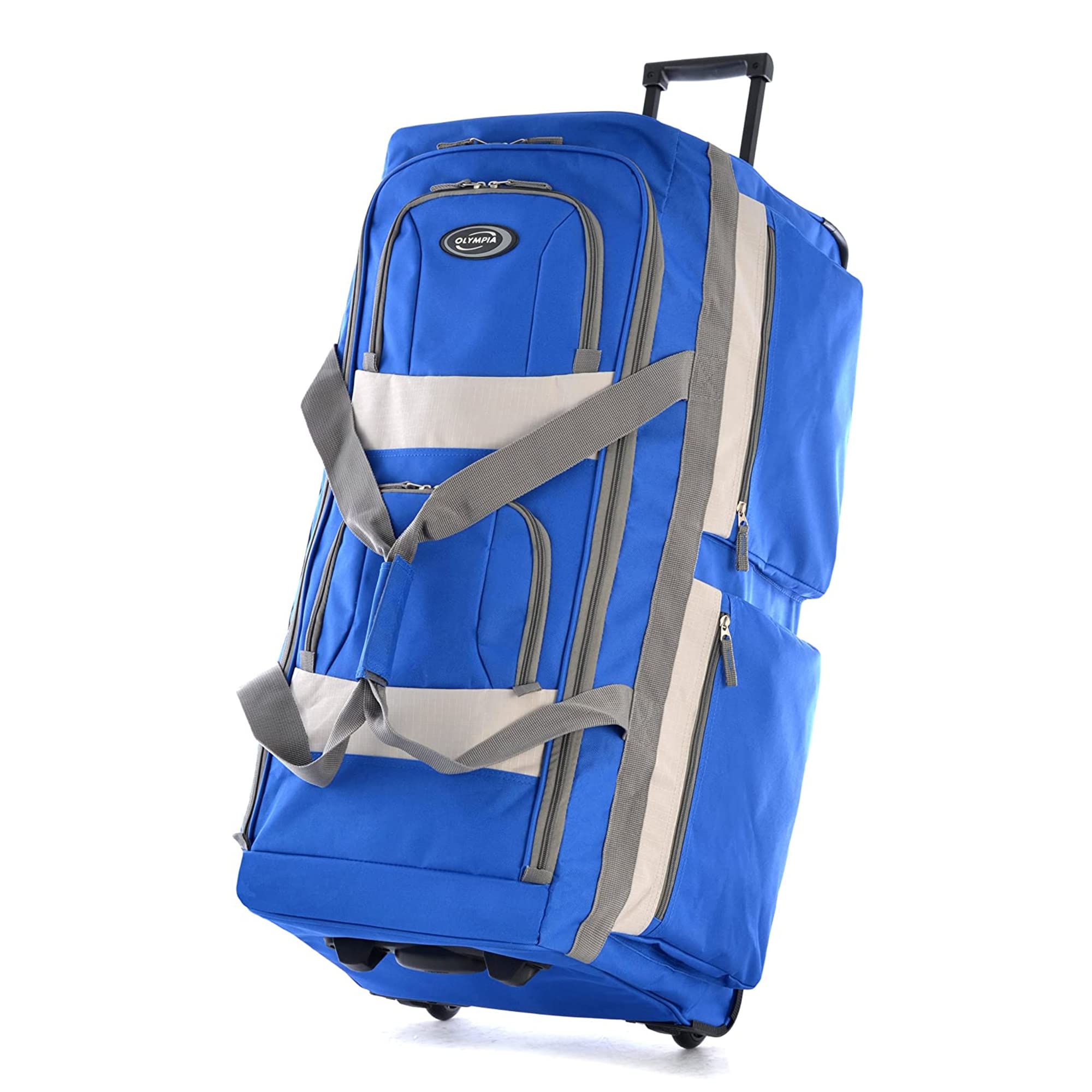 Olympia USA 33-Inch Large Wheeled Duffel Bag - 8 Pockets, Water Resistant, Lightweight Rolling Luggage with Retractable Handle - Perfect for Travel, Gym, Sports Equipment & Weekend Getaways