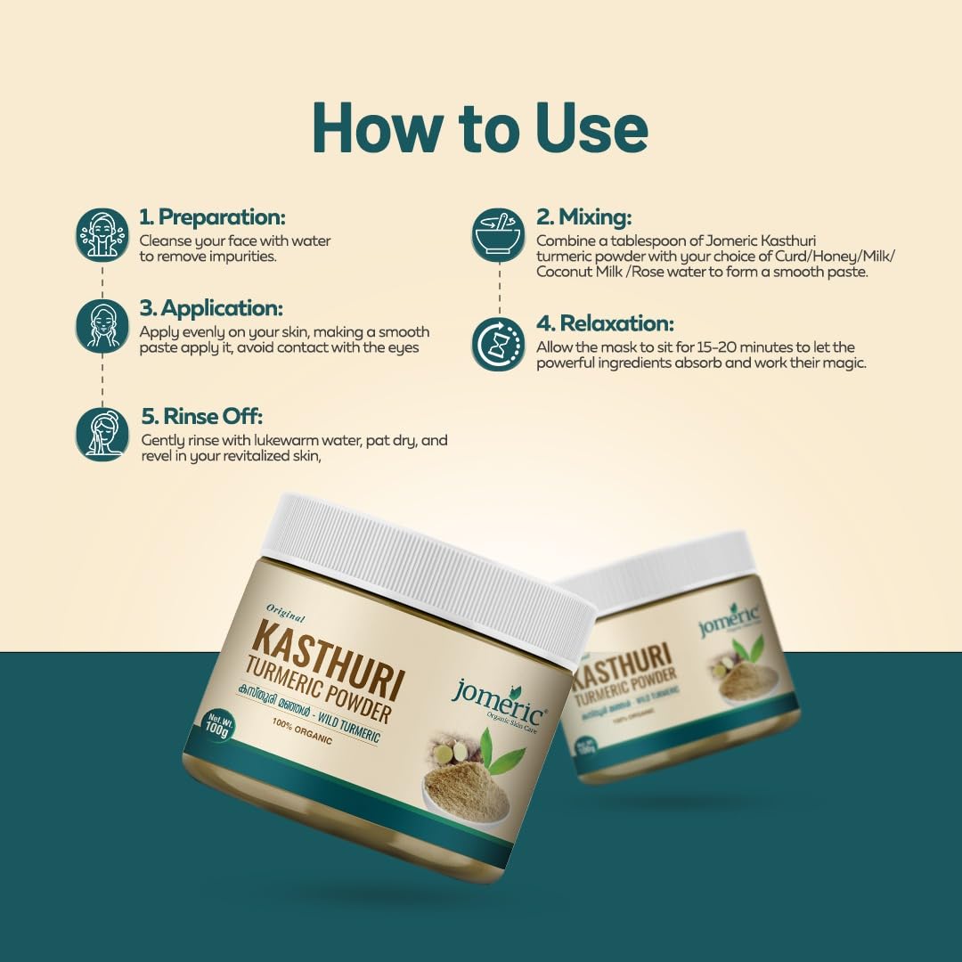 Organic Kasthuri Turmeric Powder 100g | Pure White Turmeric Powder (Kasturi Haldi) | Natural Skin Brightening Face Mask for Men & Women | Wild Kasthuri Manjal Powder for Glowing Skin & Hair Care | DIY Beauty Recipes & Ayurvedic Remedies