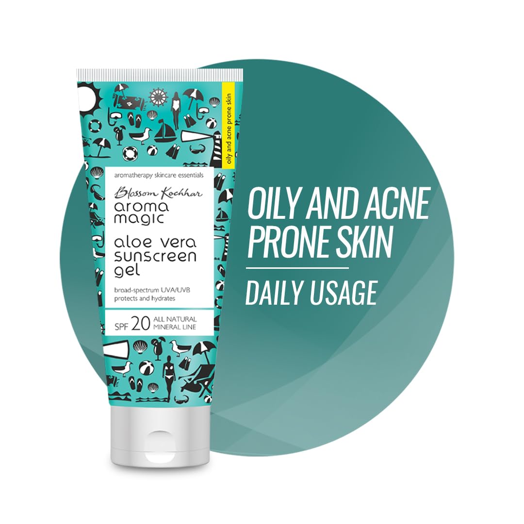 Aroma Magic Aloe Vera Sunscreen Gel SPF 20 - Broad Spectrum UVA/UVB Protection for Oily & Acne-Prone Skin | 100ml | Lightweight, Non-Greasy Formula for Daily Face & Body Sun Protection