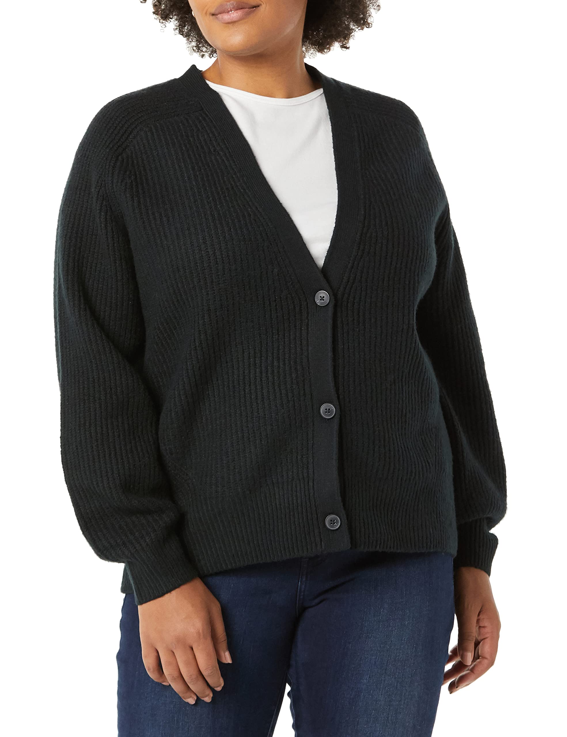 Amazon Essentials Women's Soft Touch Ribbed Blouson Cardigan Sweater - Cozy Knit Open Front Long Sleeve Wrap for Fall & Winter, Perfect for Office, Lounge & Casual Outfits