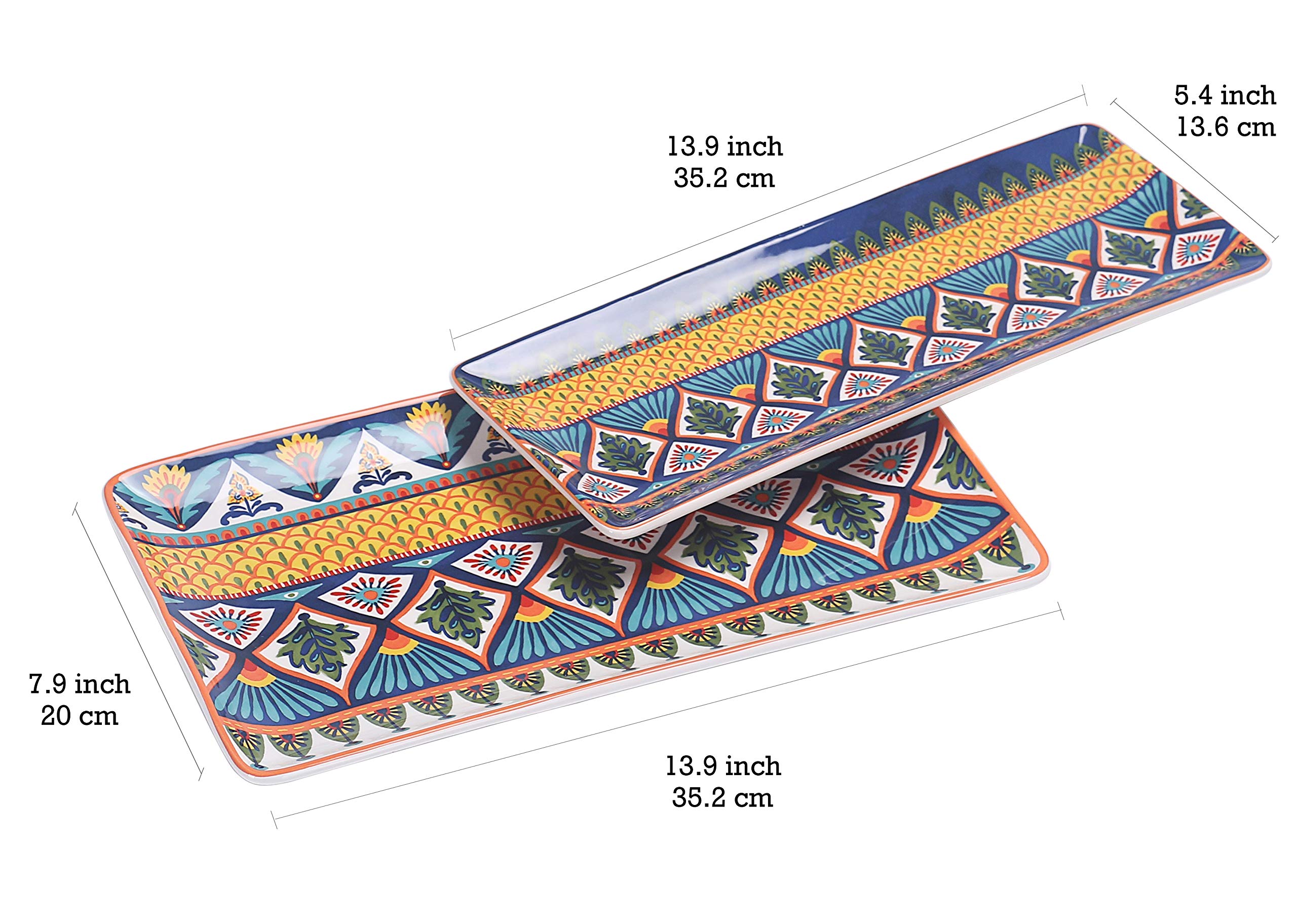 Bico Havana 14-inch Ceramic Rectangular Serving Platter Set of 2 - Microwave & Dishwasher Safe - Perfect for Salads, Pasta, Cheese, Appetizers & Charcuterie Boards - Ideal for Dinner Parties, Entertaining & Holiday Gatherings