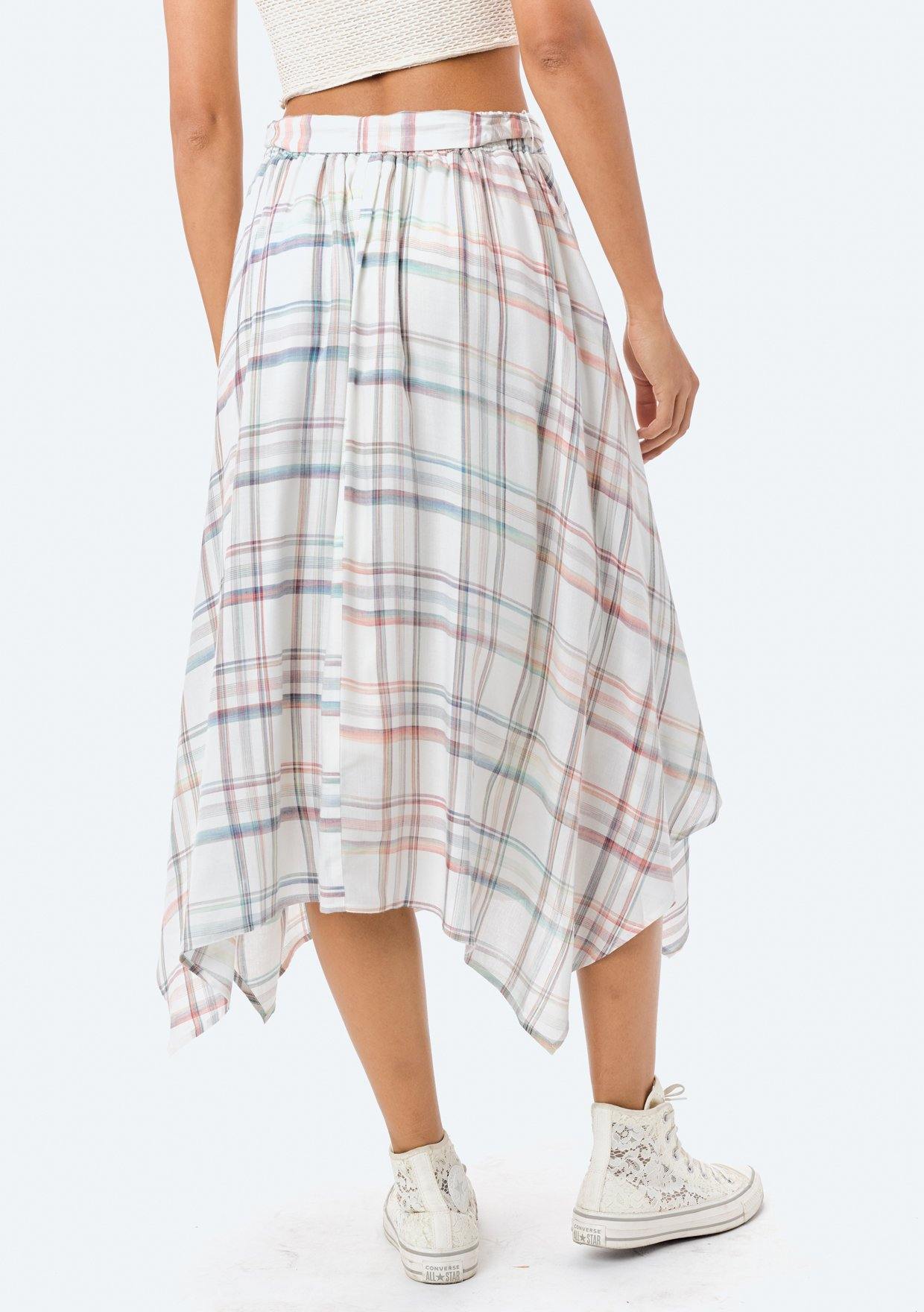 Dara Asymmetrical Plaid Skirt for Women - Trendy High Waist Tartan Skirt with Side Slit - Perfect for Office, Party & Fall Fashion Outfits