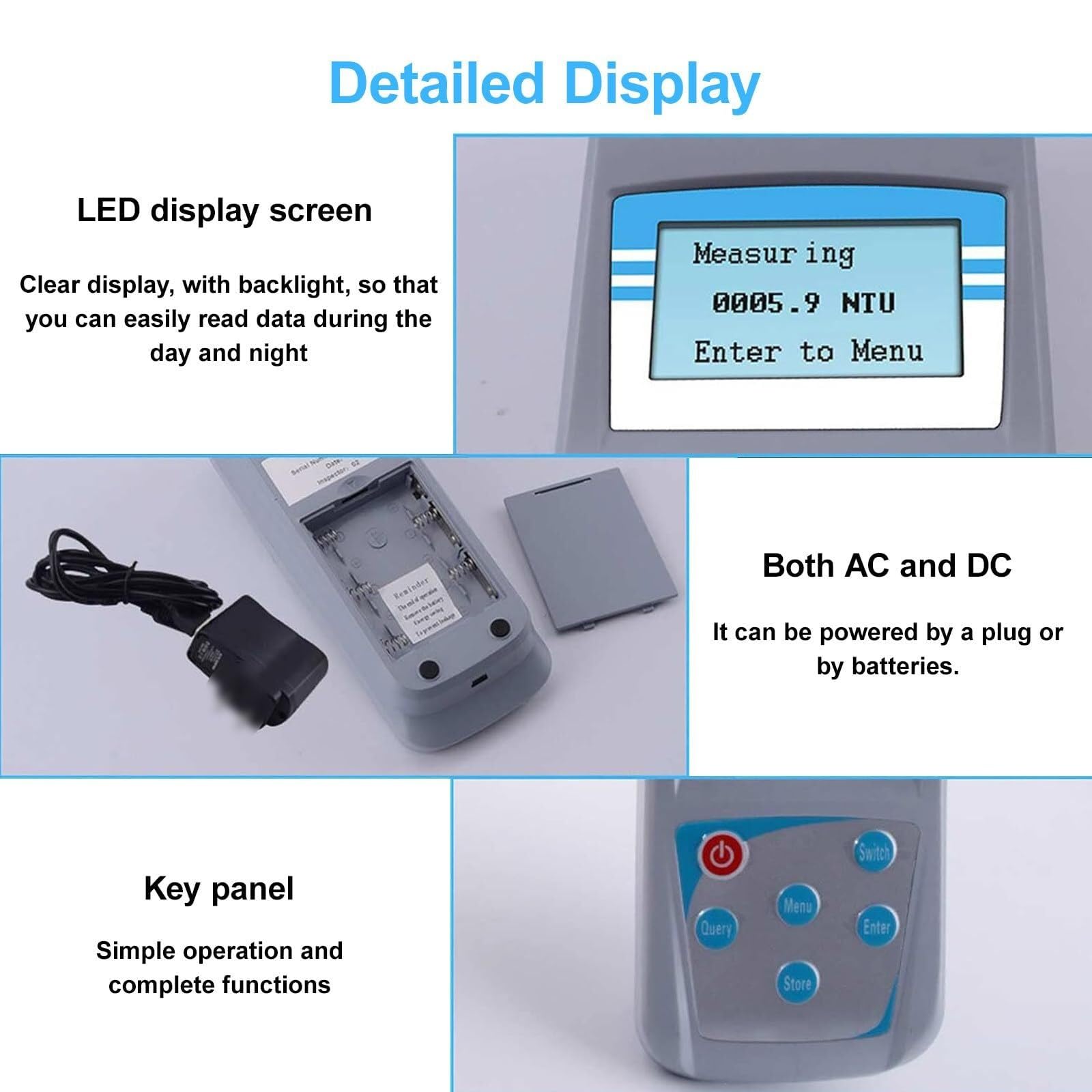 Digital Display Turbidity Meter with Data Storage & 0-200 NTU Range - Water Quality Tester for Food Processing, Papermaking, Aquariums & Pools