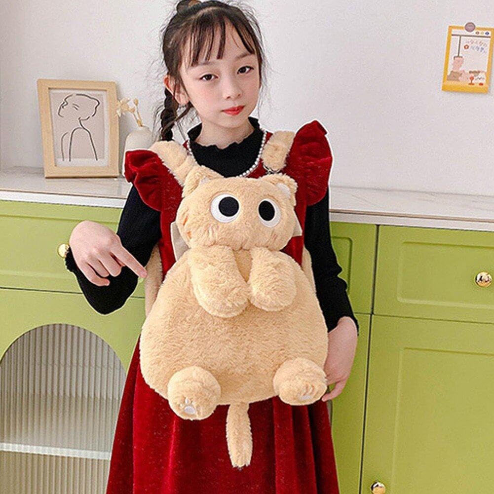 Cute Plush Cat Backpack for Girls - Adjustable Strap Fluffy Animal Shoulder Bag | Kids Cartoon Travel Backpack for School, Outings & Cosplay