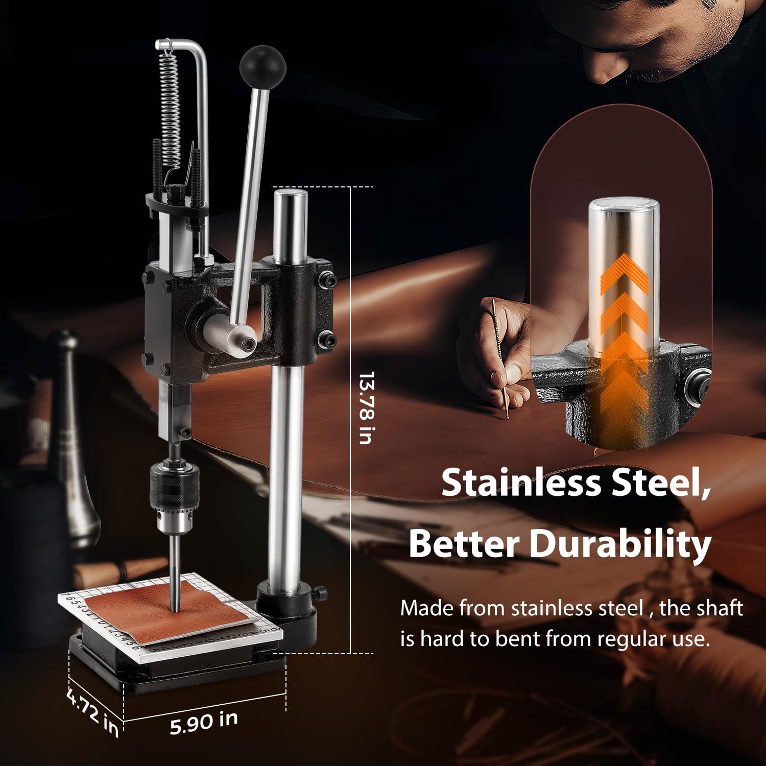 Bonvoisin Leather Hole Punch Tool Set - Manual Leather Press Machine with Punch Tools Chuck, Plastic Plate & Punches for DIY Craft, Leatherworking, and Shoe Repair