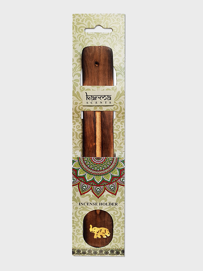 Namaste Karma Scents Brass Inlay Mango Wood Incense Ash Catcher Holder with Elephant Design - Perfect for Yoga, Meditation & Home Decor