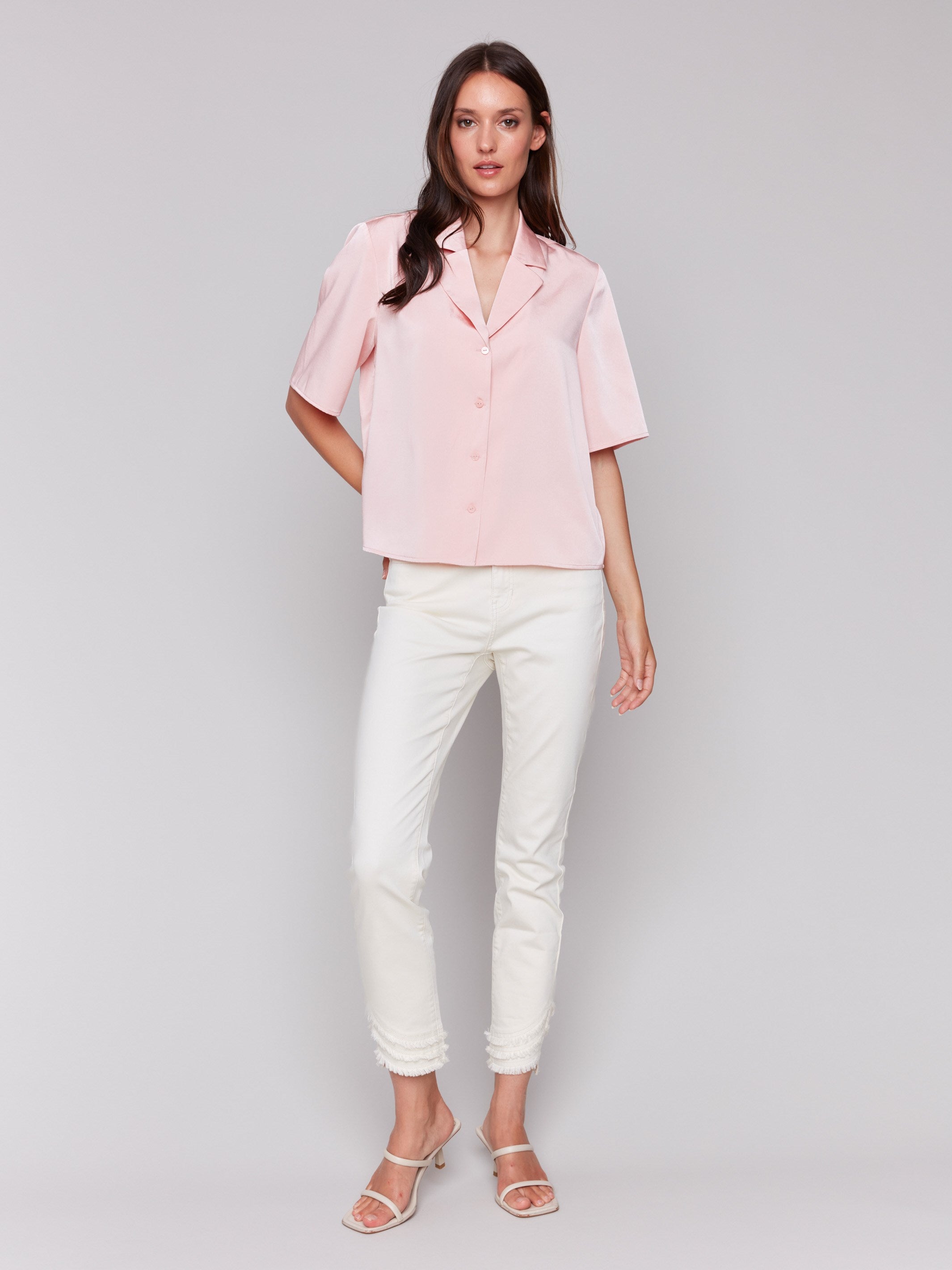 Guava Short Sleeve Satin Button Up Shirt for Women - Elegant Blouse for Office, Party & Summer Outfits