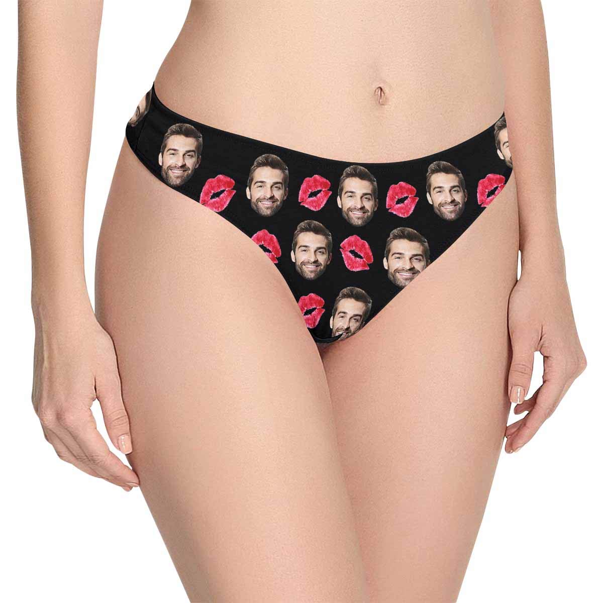Custom Red Lip Kiss Funny Face Photo Women's Thong Underpants Briefs (XS-XXXL) - Sexy & Playful Lingerie for Valentine's Day, Bachelorette Party & Romantic Nights