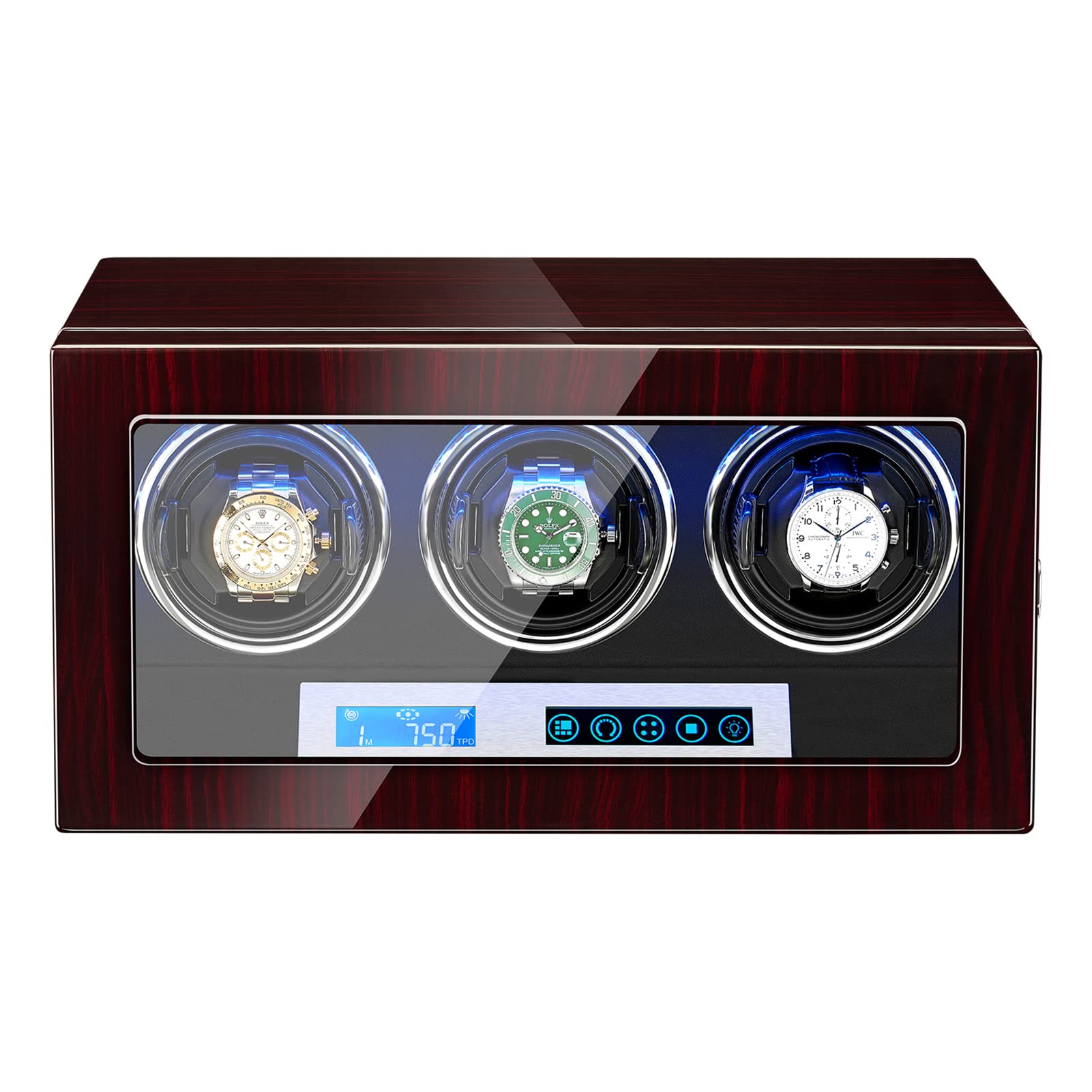 Gaone Triple Automatic Watch Winder for 3 Watches - Self-Winding Mechanical Watch Storage Case with LCD Display, Blue LED Light & Quiet Mabuchi Motor - 5 Rotation Modes for Luxury Watch Collection & Display (Perfect for Watch Enthusiasts & Jewelry Storage)