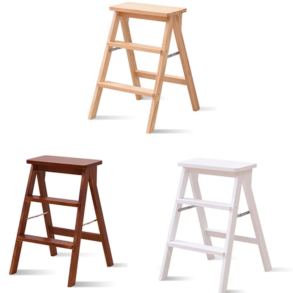 CHEMYO 3-Step Folding Wooden Stool for Adults & Seniors - Portable Step Stool Ladder for Kitchen, Bedroom, Bathroom - Easy to Carry & Store - Perfect for Reaching High Shelves, Changing Light Bulbs, and Home Organization