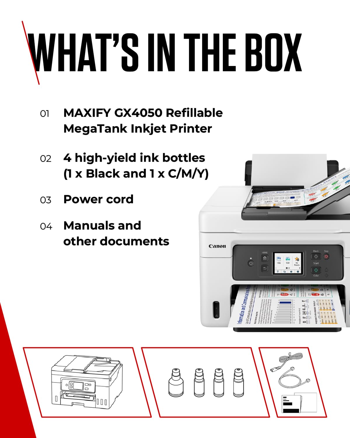 Canon MAXIFY GX4050 Wireless All-in-One MegaTank Inkjet Printer with Scanner, Copier & Fax - WiFi, Ethernet & USB Connectivity for Home & Office | A4 Color Printing, Scanning & Copying | Perfect for Small Businesses, Remote Work & Home Office Productivity