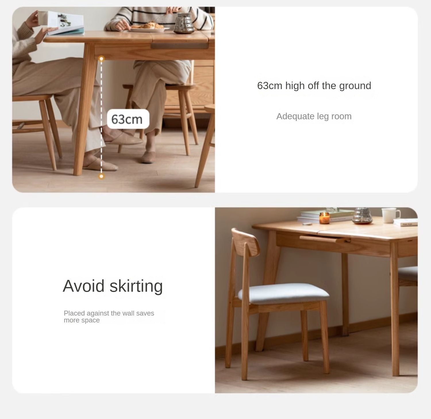 Solid Oak & Ash Wood Nordic Wall Mounted Extendable Dining Table - Space Saving Retractable Design for Small Apartments & Modern Homes