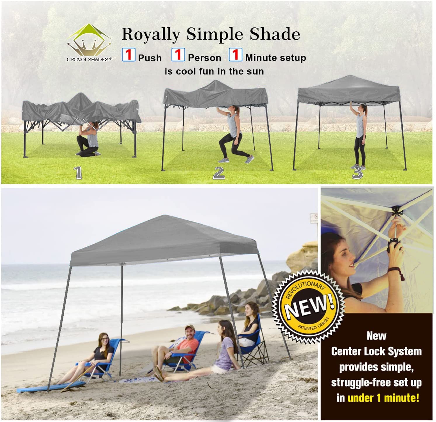 8x8 Pop Up Canopy Tent with Carry Bag - Outdoor Beach & Sports Shelter (Gray)