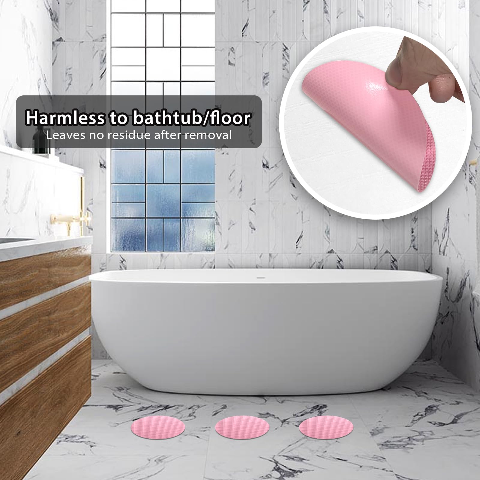 24-Pack Pink Non-Slip Bathtub Stickers - Round Adhesive Anti-Slip Shower Decals for Bathroom Floor, Stairs & Ladders - Includes Scraper Tool - Perfect for Kids & Elderly Safety in Wet Areas