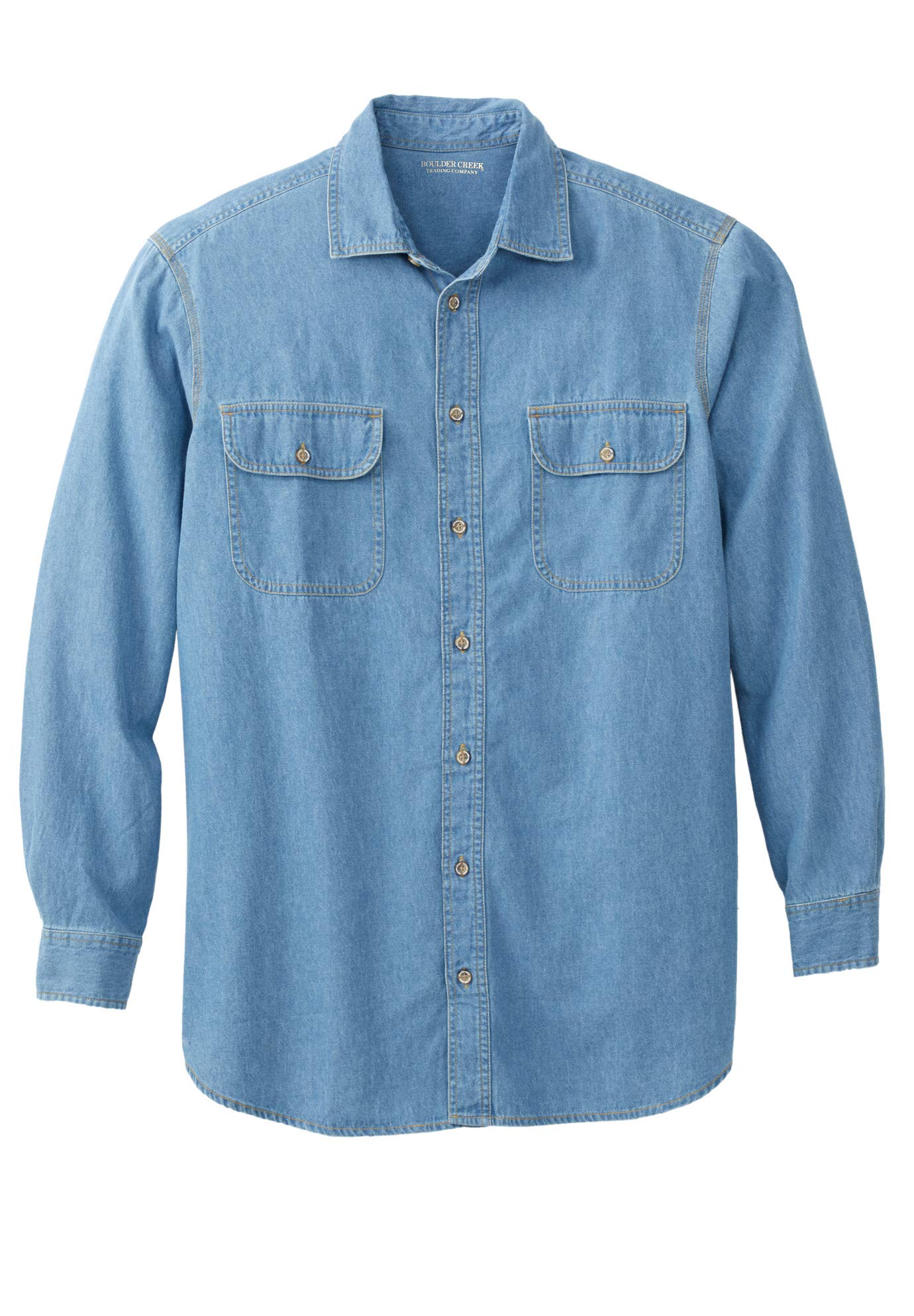 Kingsize Men's Big & Tall Long Sleeve Denim & Twill Shirt - Comfortable Casual Button Down Shirt for Work, Outdoor & Everyday Wear | Boulder Creek Collection