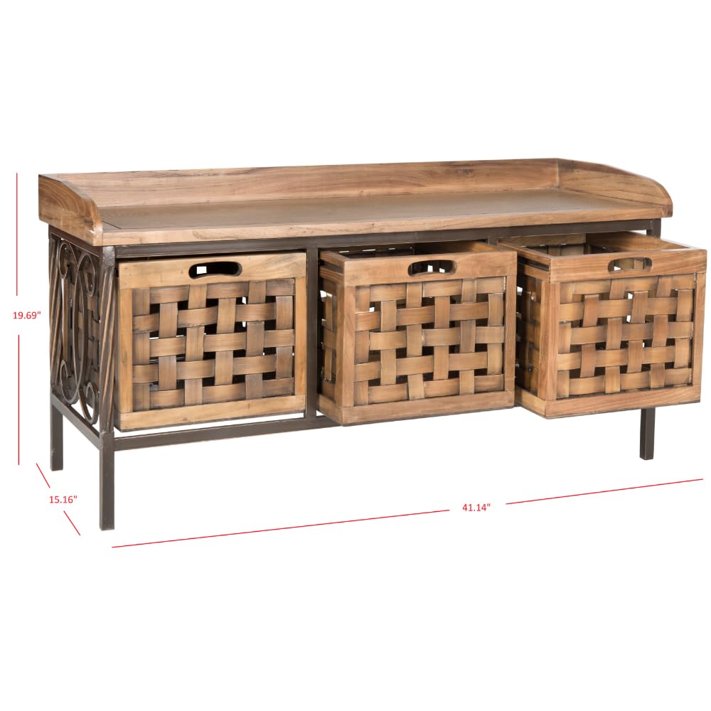 SAFAVIEH American Homes Collection Isaac Filbert Brown Wooden Storage Bench - Entryway Seating & Shoe Storage for Living Room, Bedroom, or Hallway