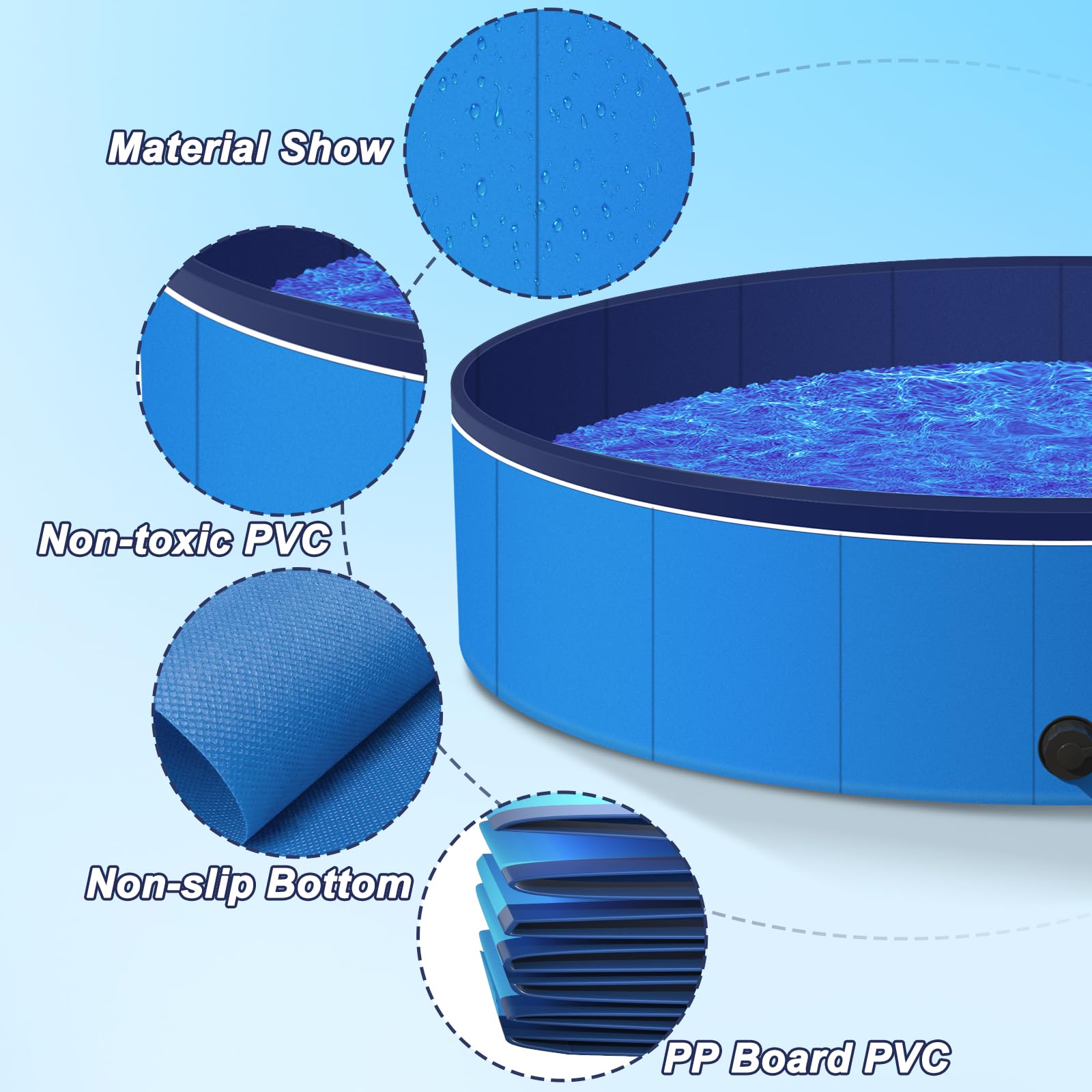 71'' Foldable Kiddie Pool for Large Dogs & Kids - Hard Plastic Backyard Swimming Pool, Non-Slip Pet Bath Tub - Perfect for Summer Fun, Outdoor Play & Pet Bathing
