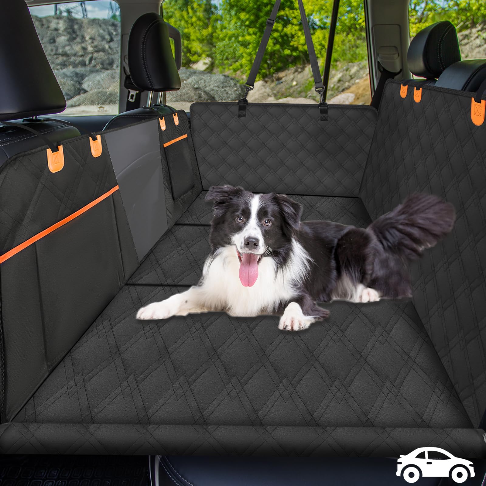 Dog Car Seat Extender with Hard Bottom - 40% Extra Space, 400lbs Weight Capacity, Waterproof Pet Hammock & Seat Cover with Mesh Window - Perfect Travel Bed for Cars & SUVs - Ideal for Road Trips, Camping, and Daily Commutes