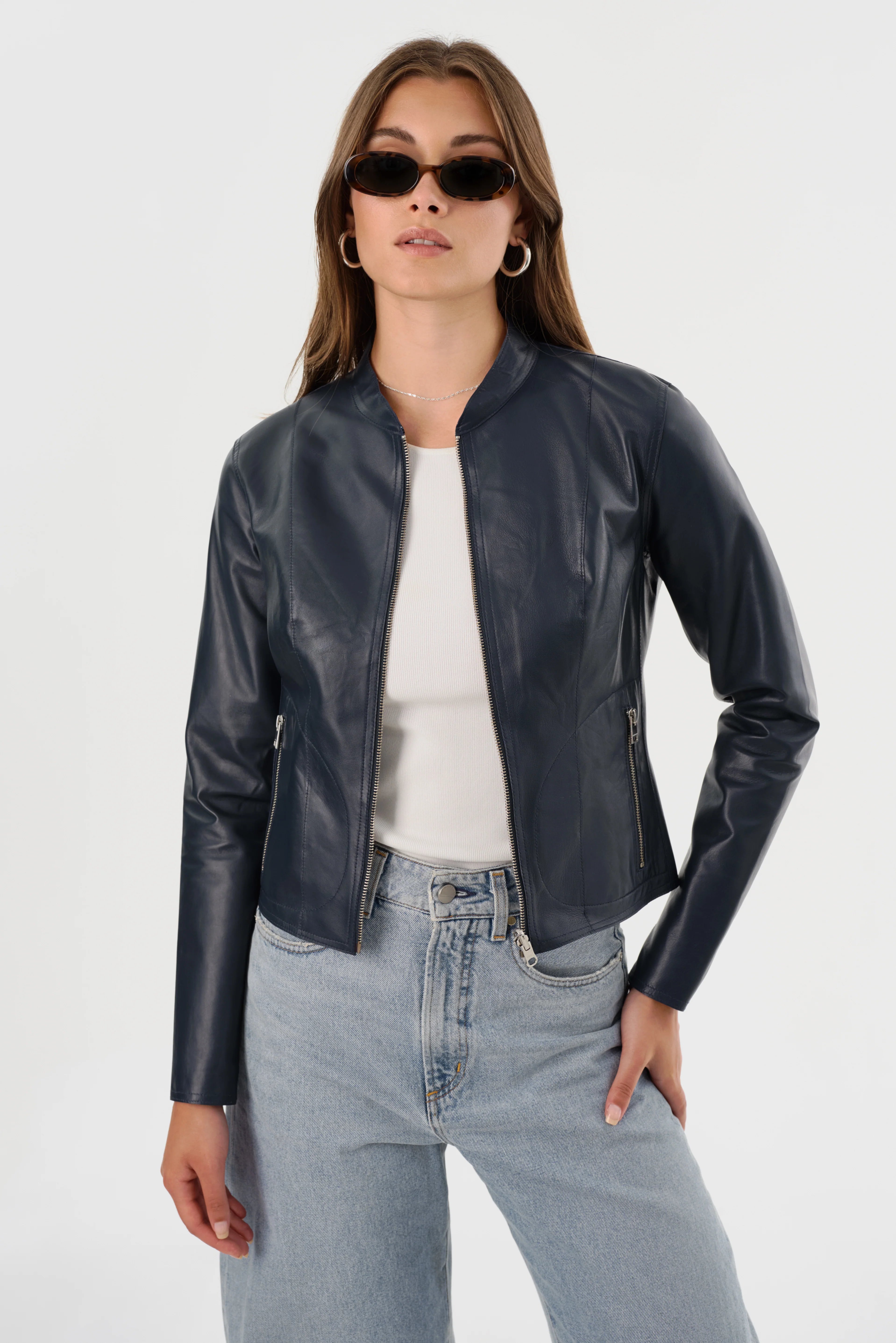Chapin Reversible Leather Jacket for Men - Navy & Silver | Stylish Biker Jacket for Casual Wear & Outdoor Adventures