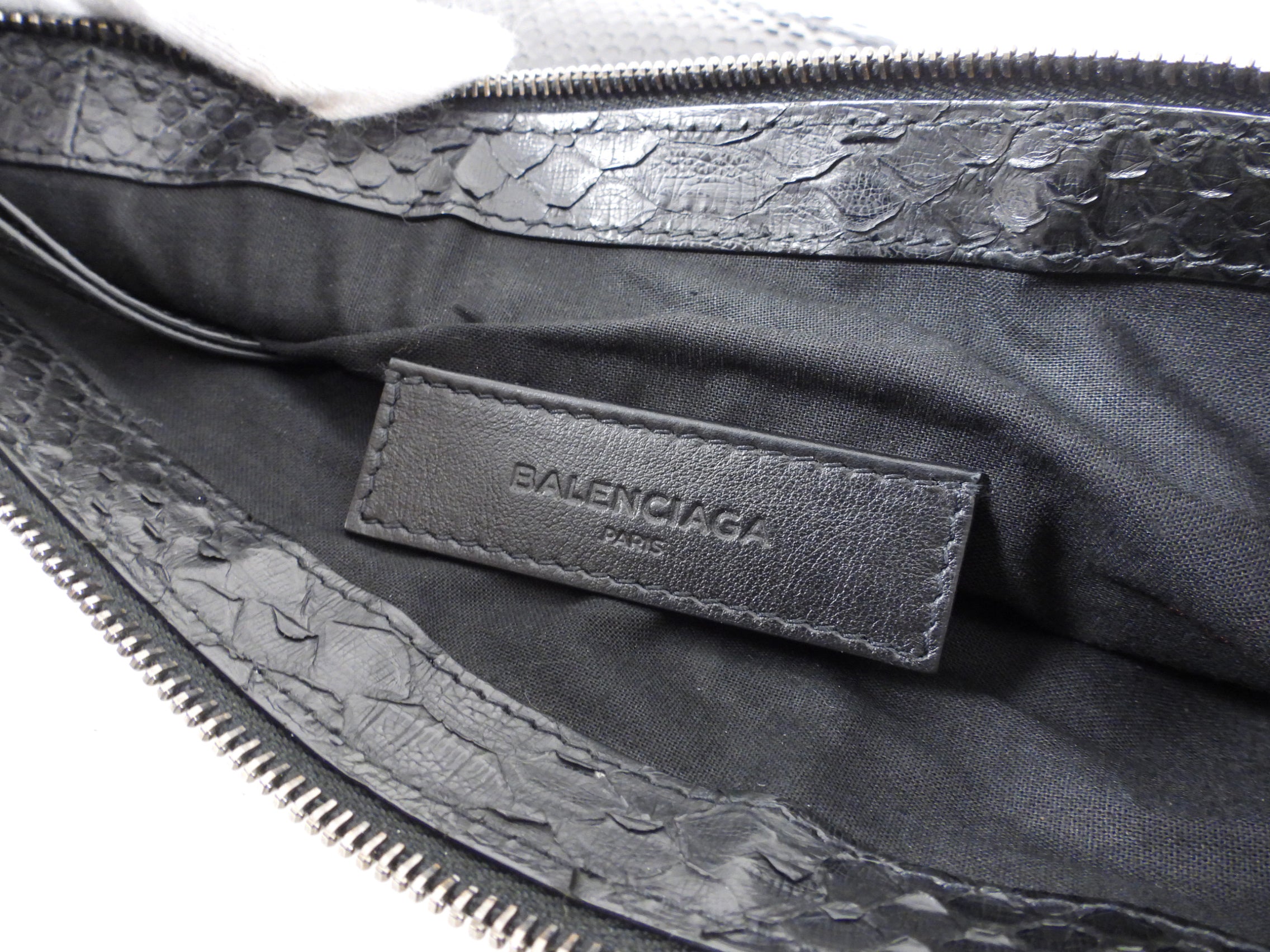 Balenciaga Black Python Arena Classic Clutch Bag for Women - Luxury Designer Handbag for Evening Parties, Date Night & Special Occasions