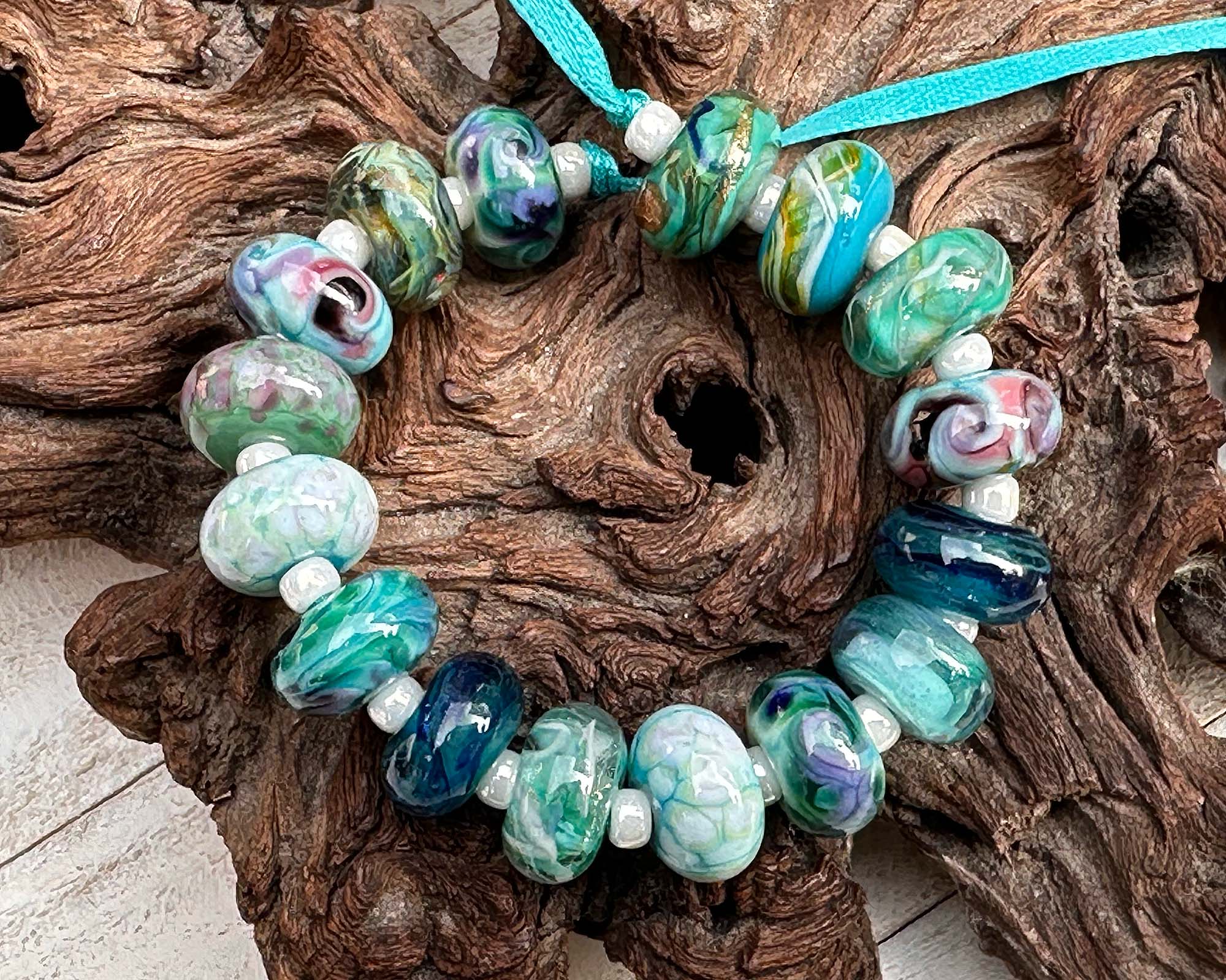 16 Teal Green Orphans Lampwork Glass Beads Set for Jewelry Making - DIY Bracelets, Necklaces & Craft Projects (SRA)