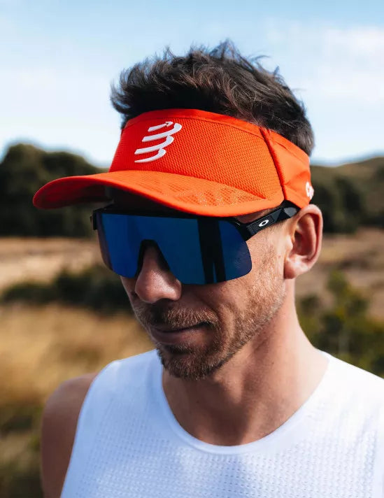 Compressport Spiderweb Ultralight Running Visor - Core Red/White - Breathable Sun Protection for Outdoor Sports & Hiking