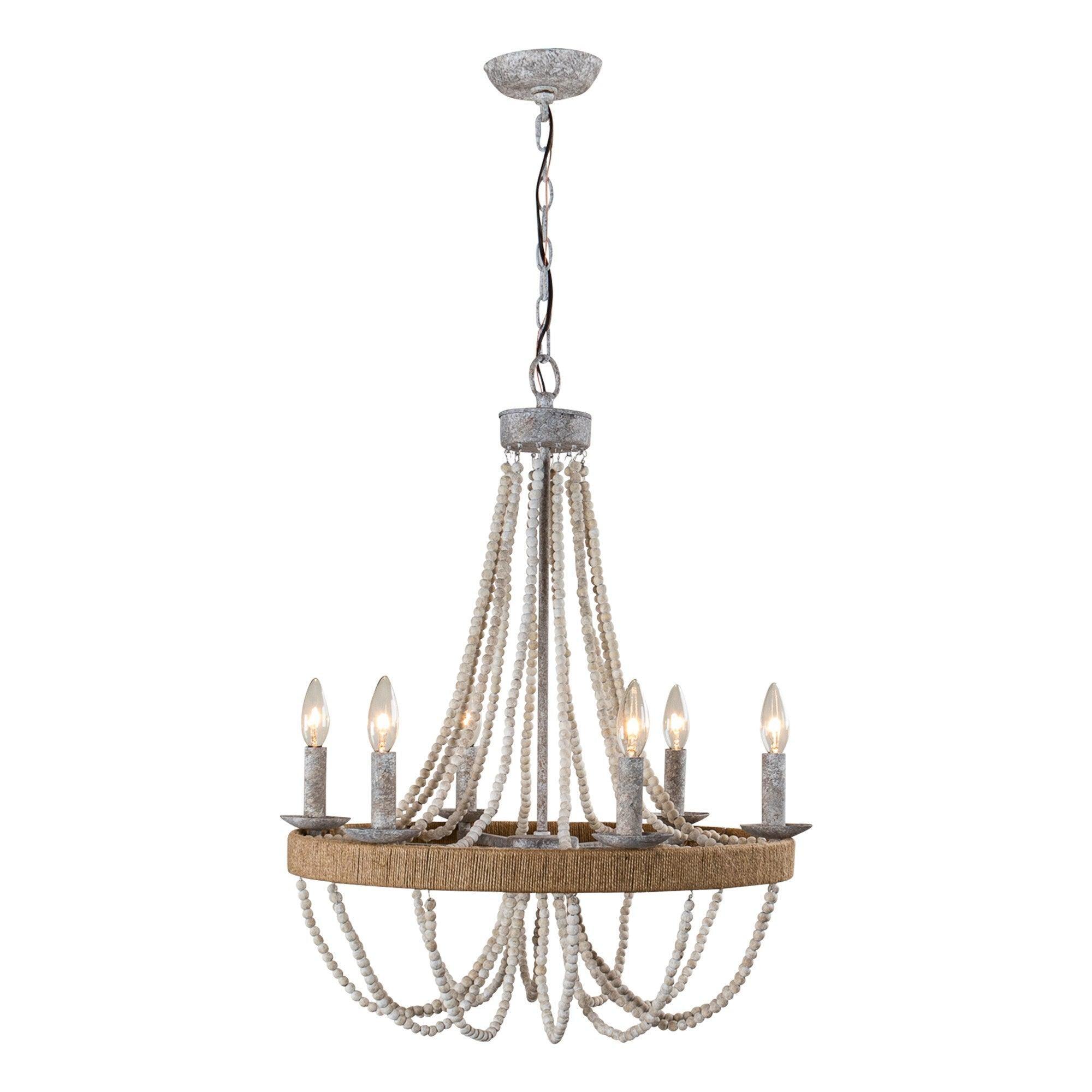 Chokio 6-Light Wood Bead Chandelier - Rustic Farmhouse Ceiling Light Fixture for Dining Room, Bedroom, or Living Room Decor