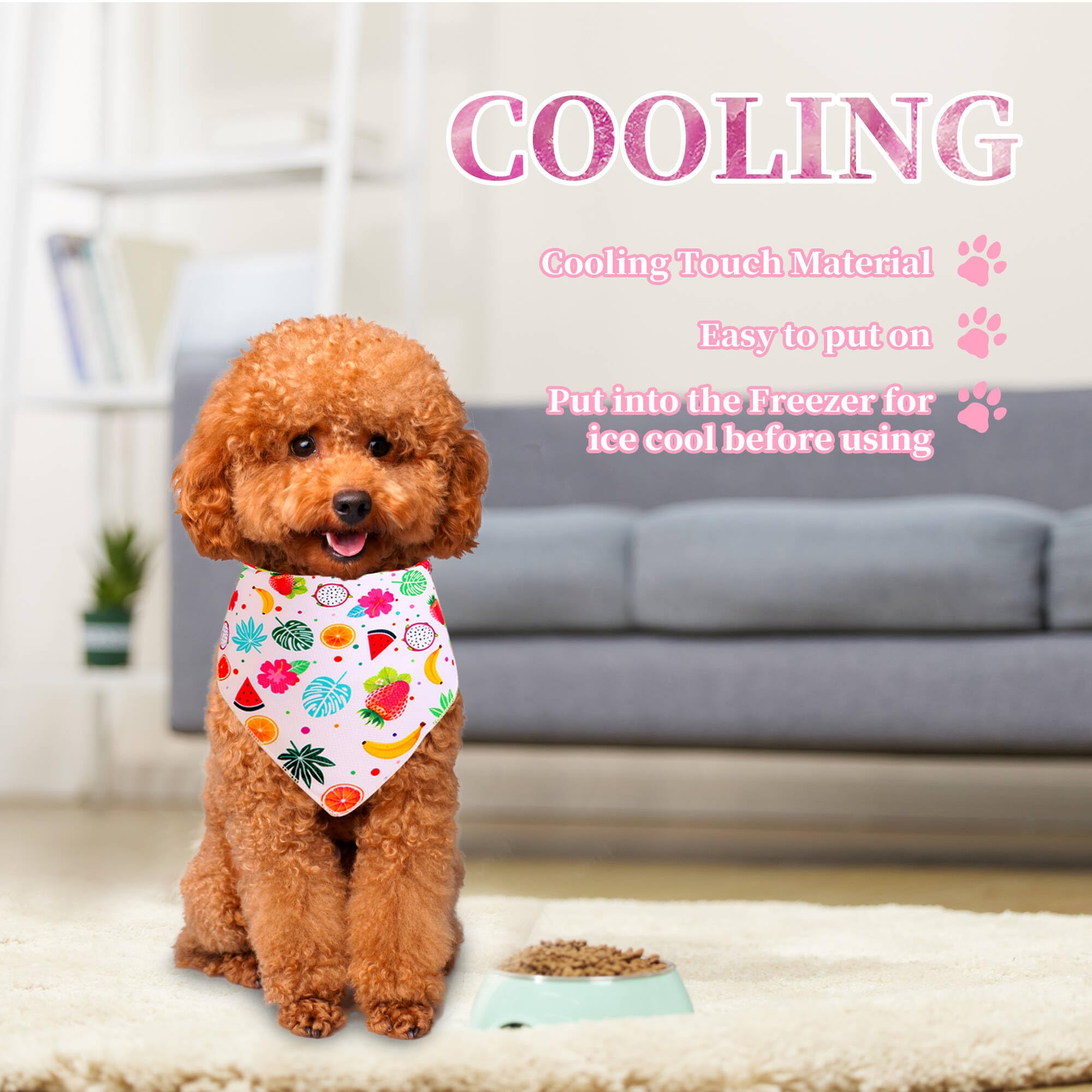 Dog Cooling Bandana for Summer - Large Size, Lightweight & Quick-Drying Polyester Blend, Adjustable Triangle Scarf with Cute Fruit Patterns - Perfect for Outdoor Walks, Beach Trips & Hot Weather Relief for Big Dogs (1PC, Great Pet Gift Idea)