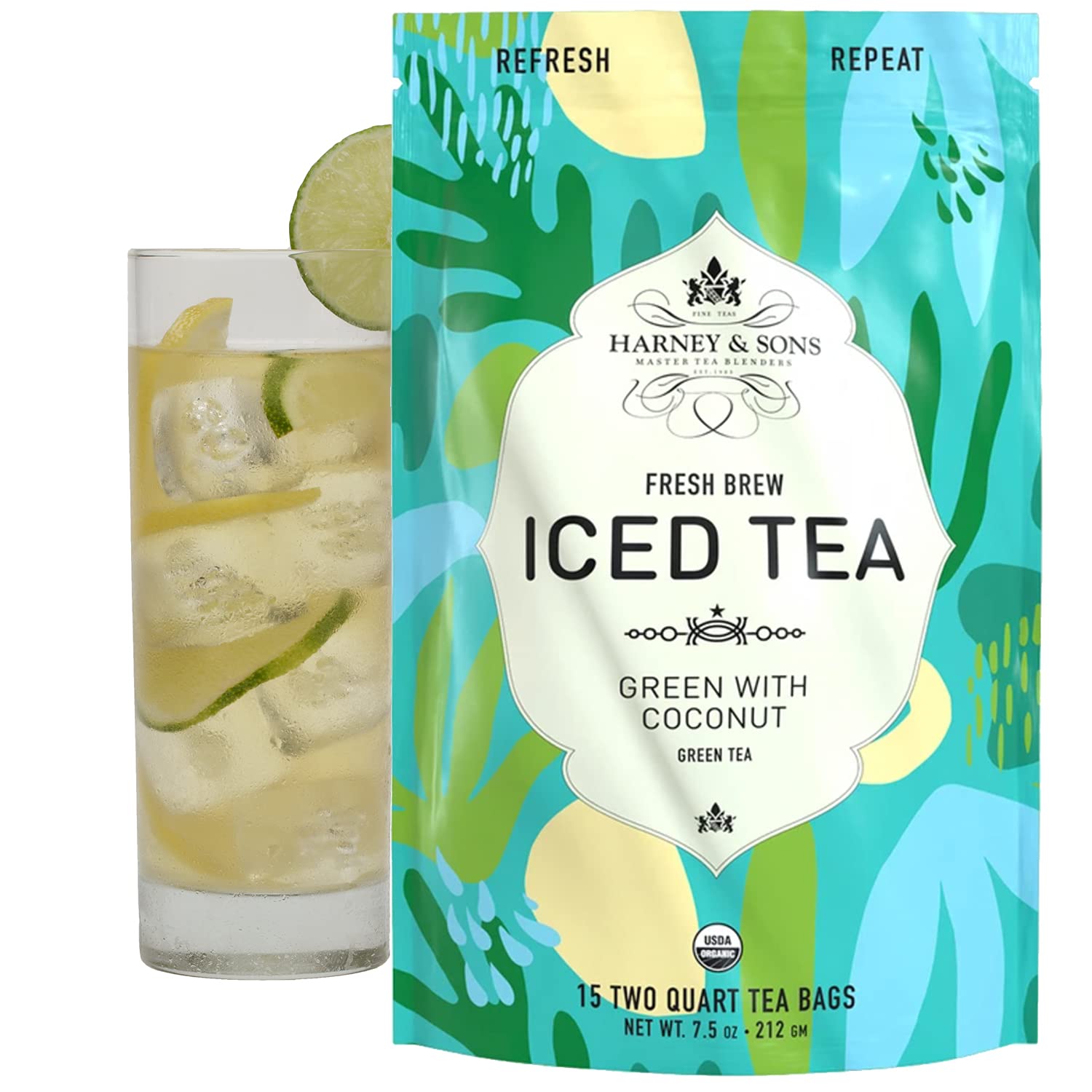 Harney & Sons Organic Green Tea with Coconut - 15 Tea Bags for Refreshing Iced Tea | Perfect for Summer Drinks, Afternoon Refreshment & Healthy Lifestyle