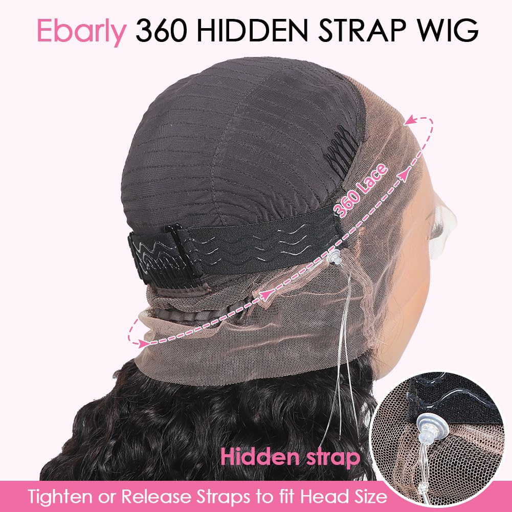 360 Glueless Human Hair Wig with Hidden Strap - Pre Plucked, Pre Bleached, 180% Density Wet & Wavy HD Full Lace Front Wig (26 Inch) - Perfect for Daily Wear, Cosplay, and Special Occasions