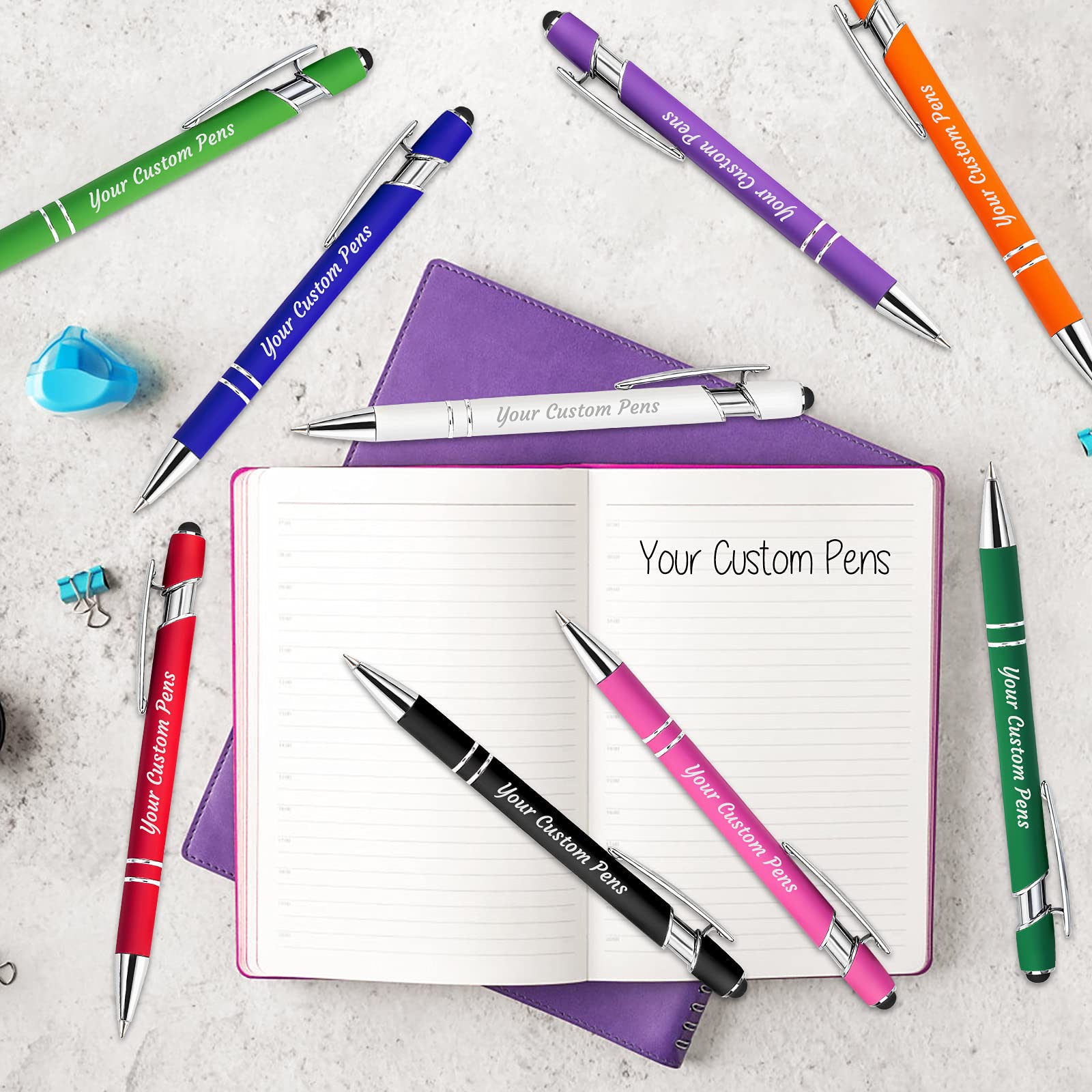 150 Pcs Personalized Custom Pens Bulk - Free Engraving with Name/Message - Custom Ballpoint Pens & Stylus for Business, Office, Graduation Gifts - Ideal for Men, Women, Christmas & Birthday Presents (Purple) - Perfect for Corporate Events, School Supplies & Promotional Giveaways