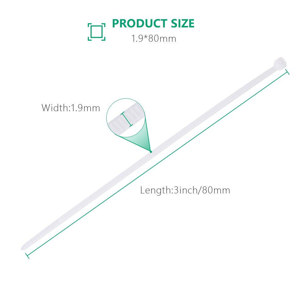 10Gtek 1000pcs 3-Inch White Nylon Self-Locking Cable Ties - Heavy Duty Zip Ties for Wire Management, Home Organization, and DIY Projects