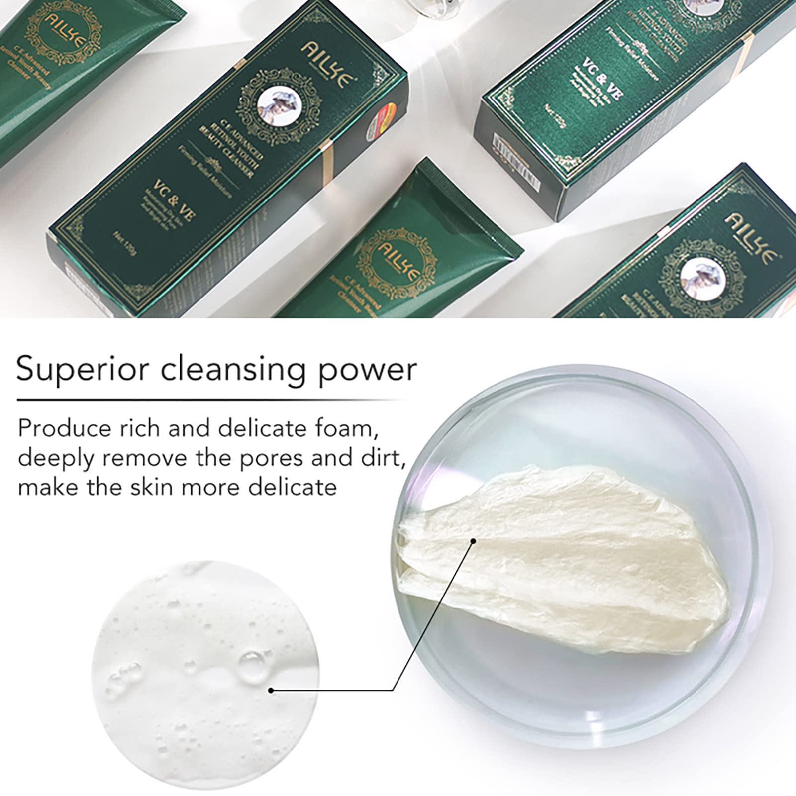 AILKE Vitamin C & E Anti-Aging Facial Cleanser with Retinol - Deep Cleansing, Firming, Moisturizing & Brightening Face Wash for Women - Gentle Daily Skincare - 4.3 oz (Perfect for Morning & Night Routine, Travel-Friendly Size)