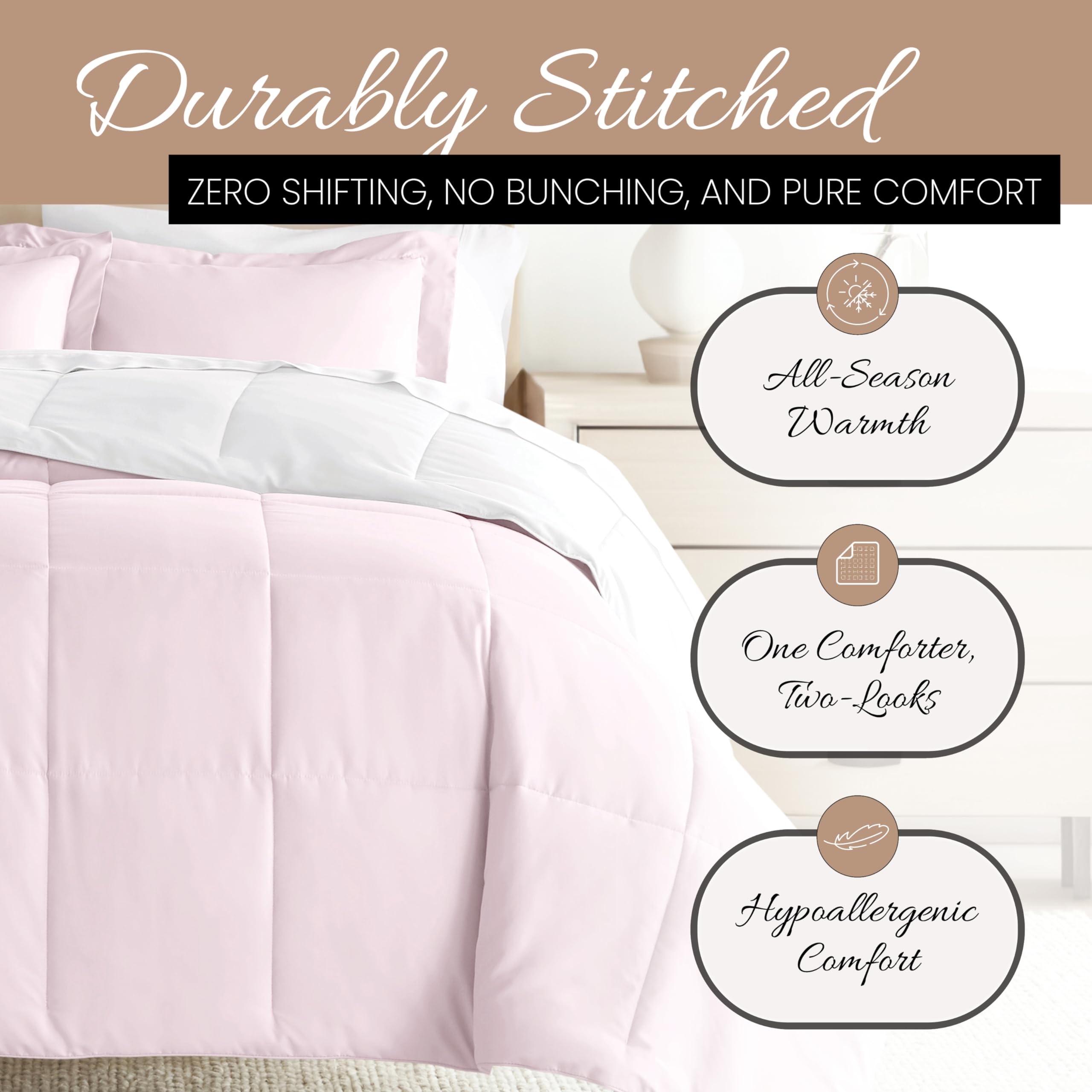 Luxury Reversible King Size Comforter Set (3 Piece) - Soft & Lightweight Down Alternative Bedding with 2 Pillow Shams - Premium Linen Bedding for Master Bedroom, Guest Room & Hotel Use