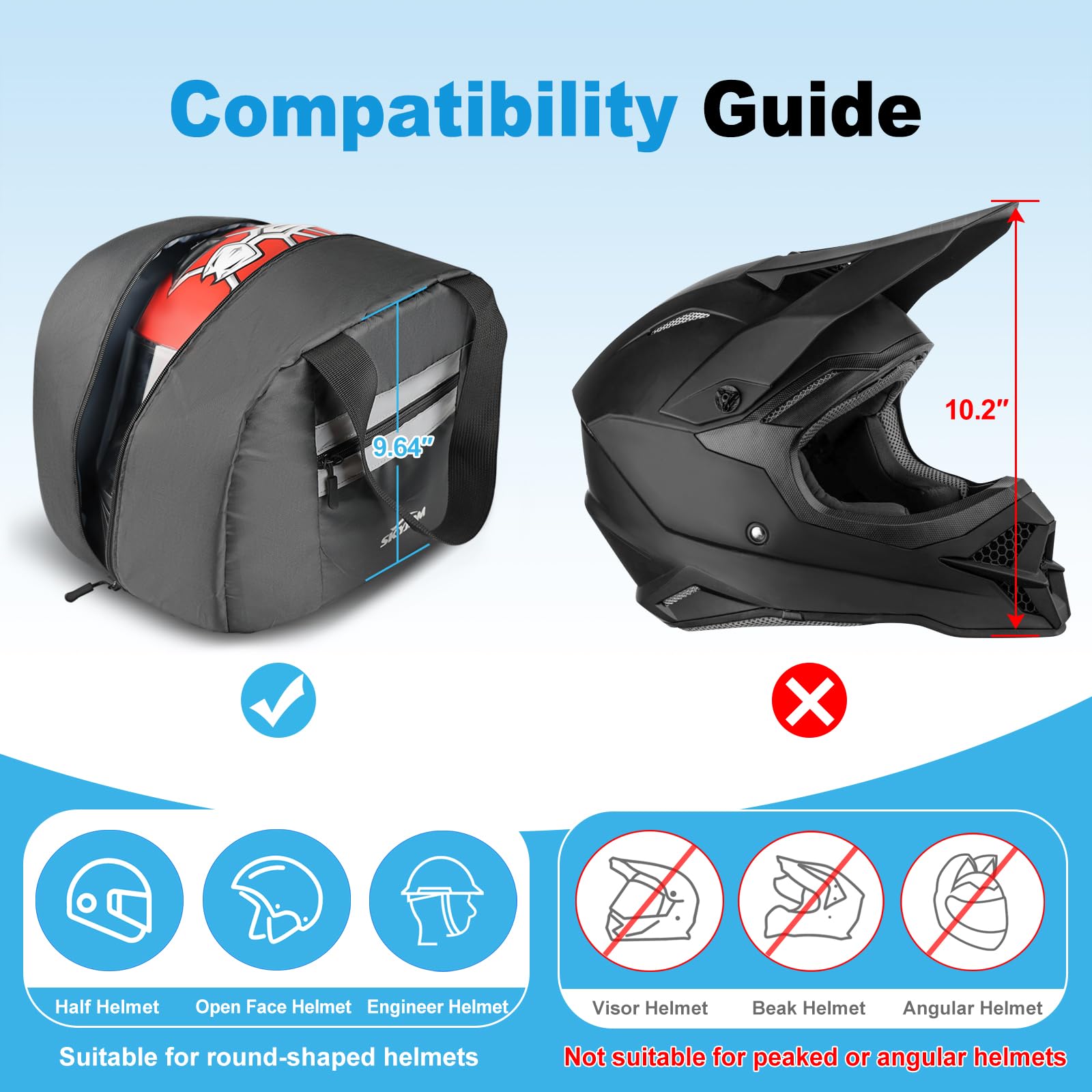 Waterproof Motorcycle Helmet Storage Bag with Pockets & Adjustable Strap - Soft Rubber Zipper & Reflective Strip - Compact Powersports Gear Organizer for Riding, Travel & Motorcycle Storage