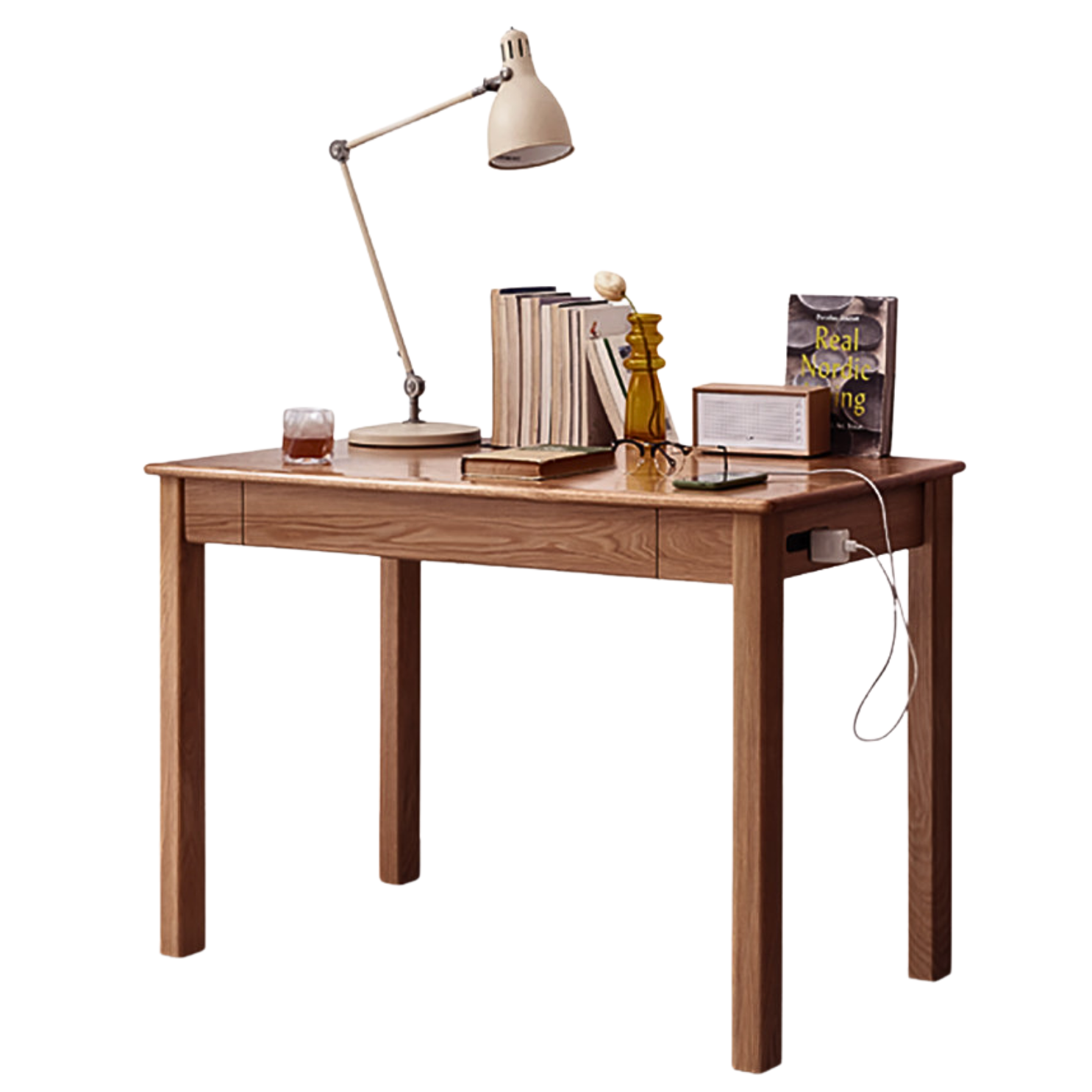Premium Solid Oak & Ash Wood USB Office Desk - Modern Home & Workspace Furniture for Productivity & Organization | Perfect for Remote Work, Study & Office Setup