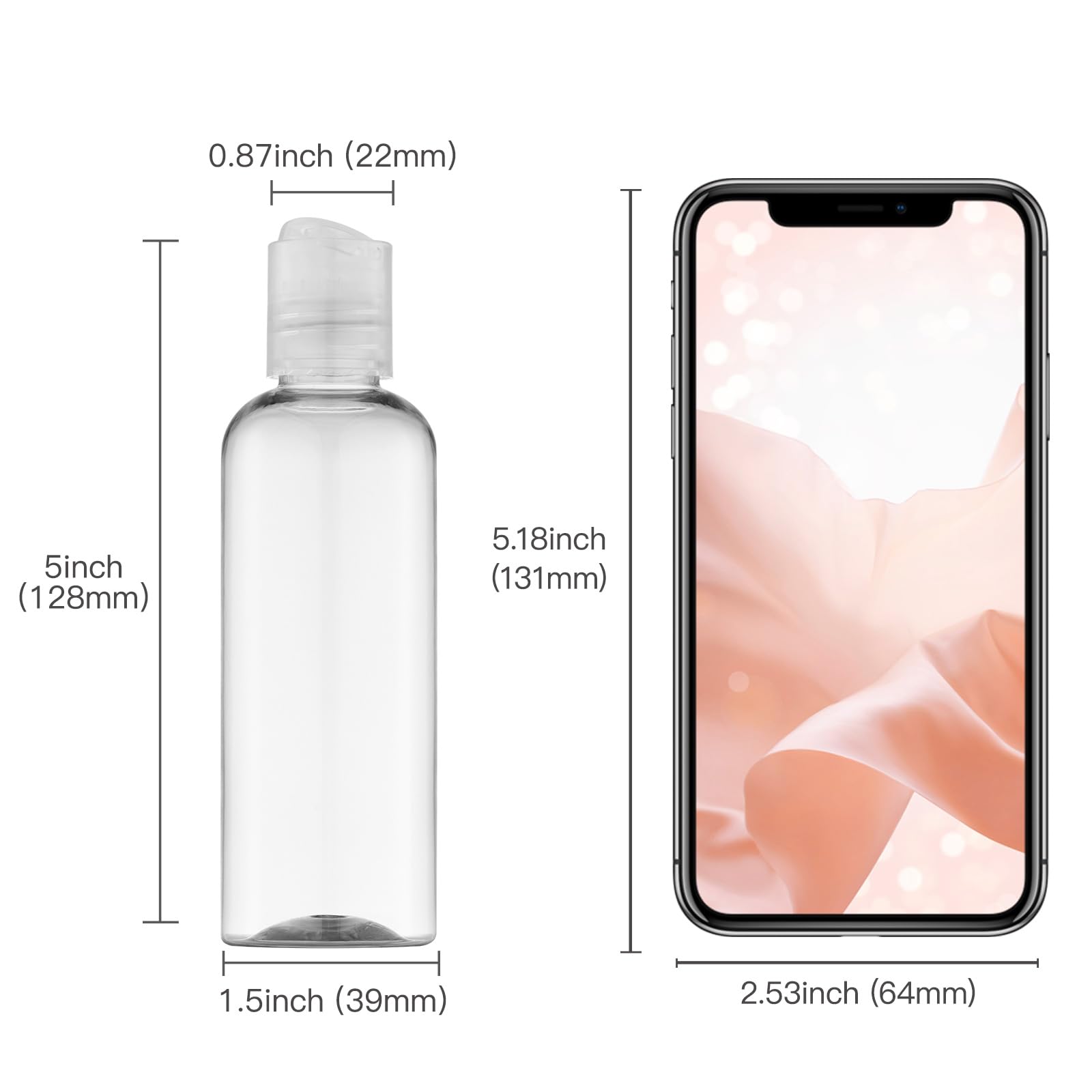 3.4 oz (100ml) TSA Approved Travel Bottles for Toiletries - 5 Pack Clear Empty Plastic Shampoo Containers with Labels | Perfect for Air Travel, Gym, Camping & Vacation Essentials