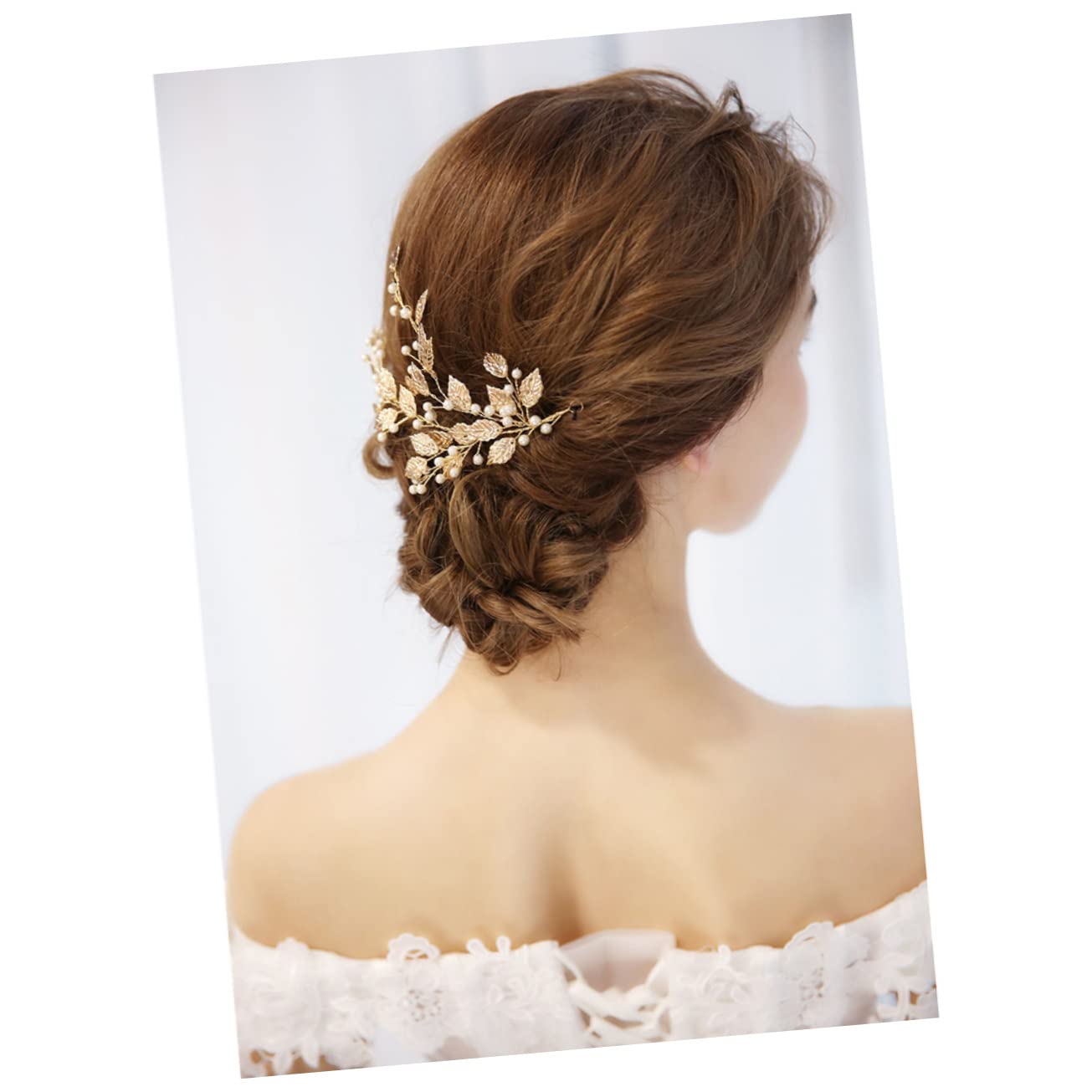 POPETPOP Pearl Golden Leaves Wedding Headband for Women - Elegant Bridal Hair Accessories, Headpiece for Wedding, Party, Prom, and Special Occasions